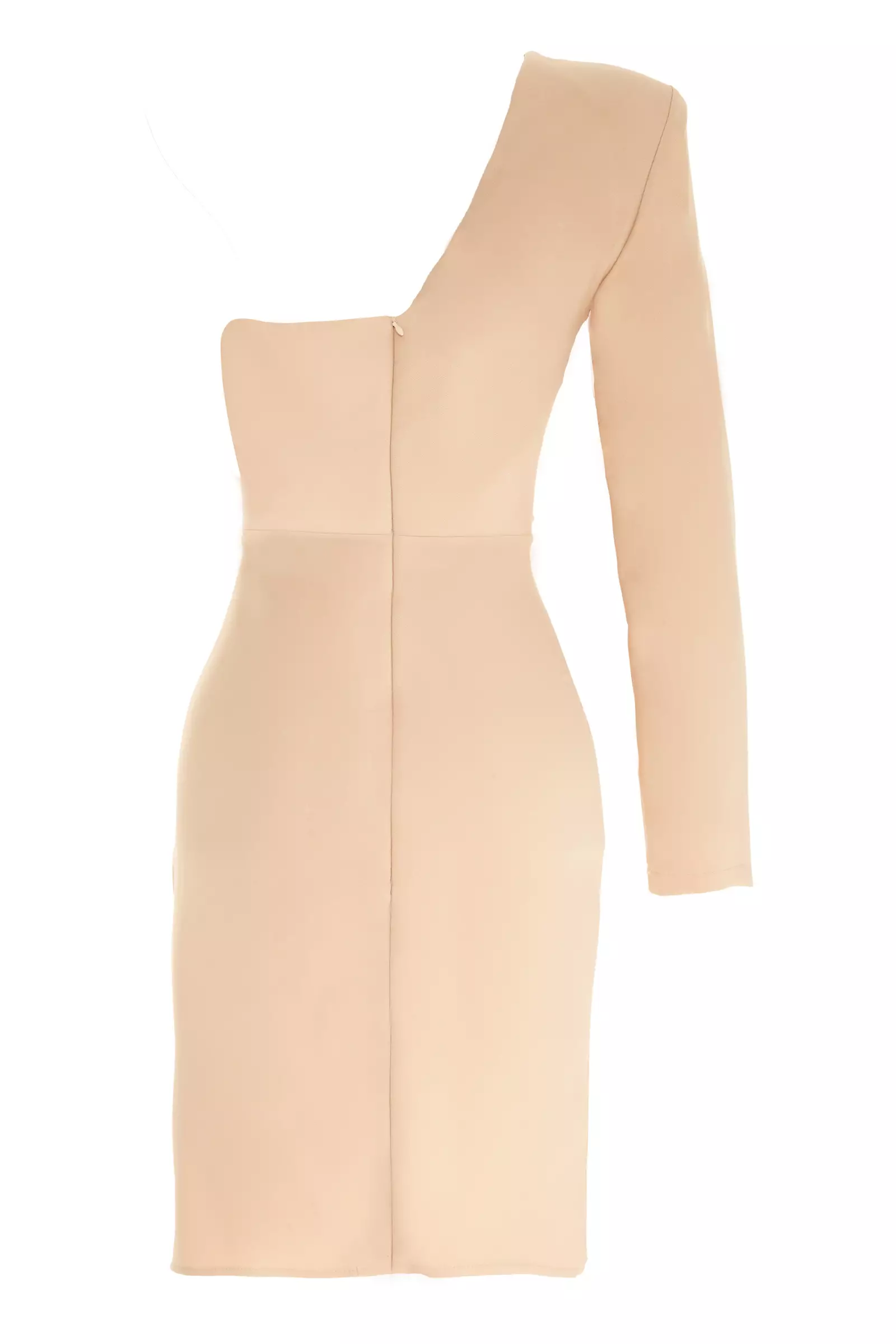 Beige Crepe One Arm Mini Dress