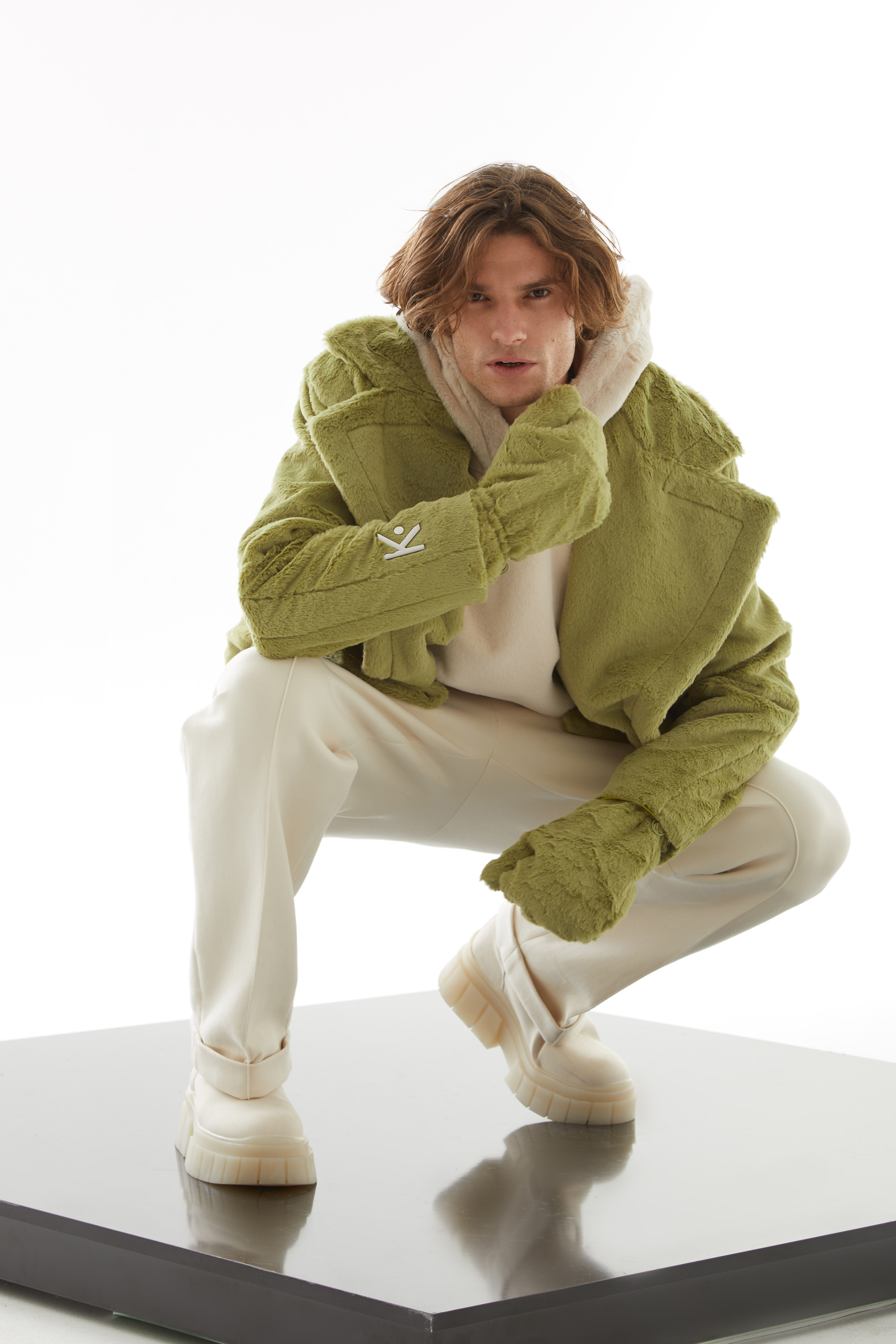 Green Faux Fur Glove Accessory