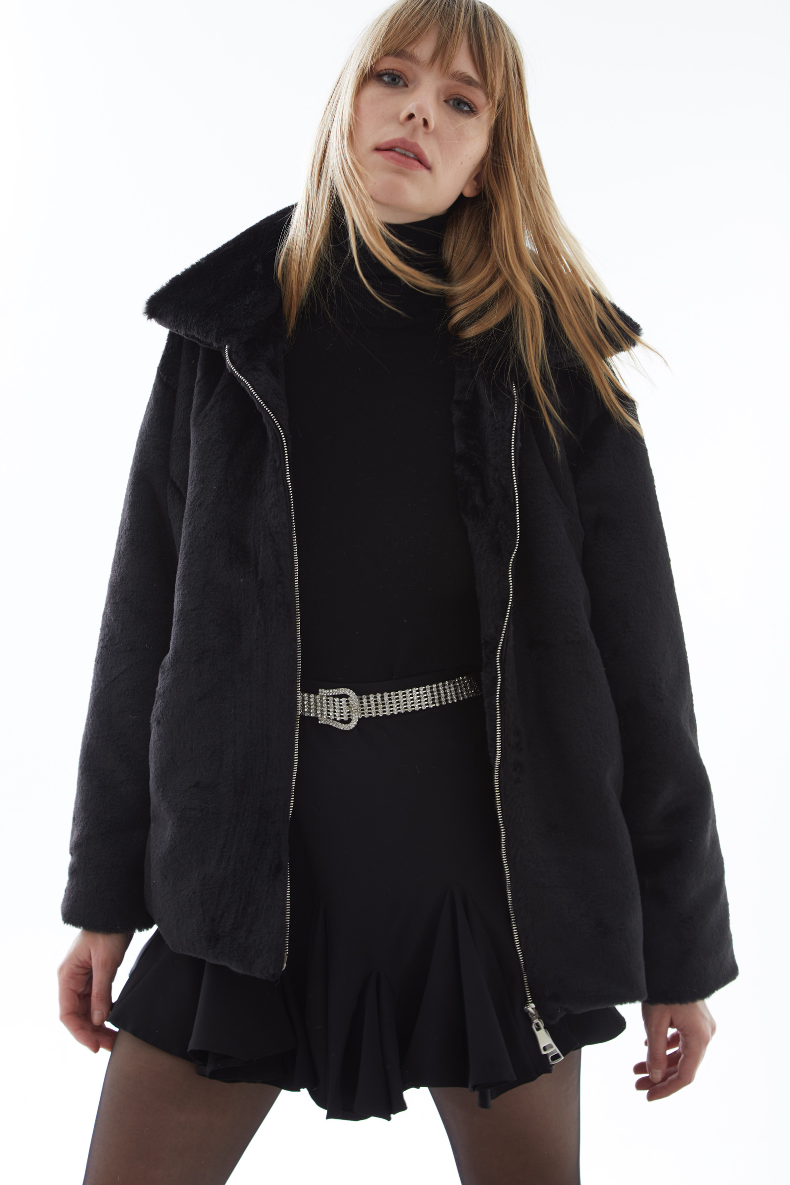 Black Faux Fur Long Sleeve Jacket