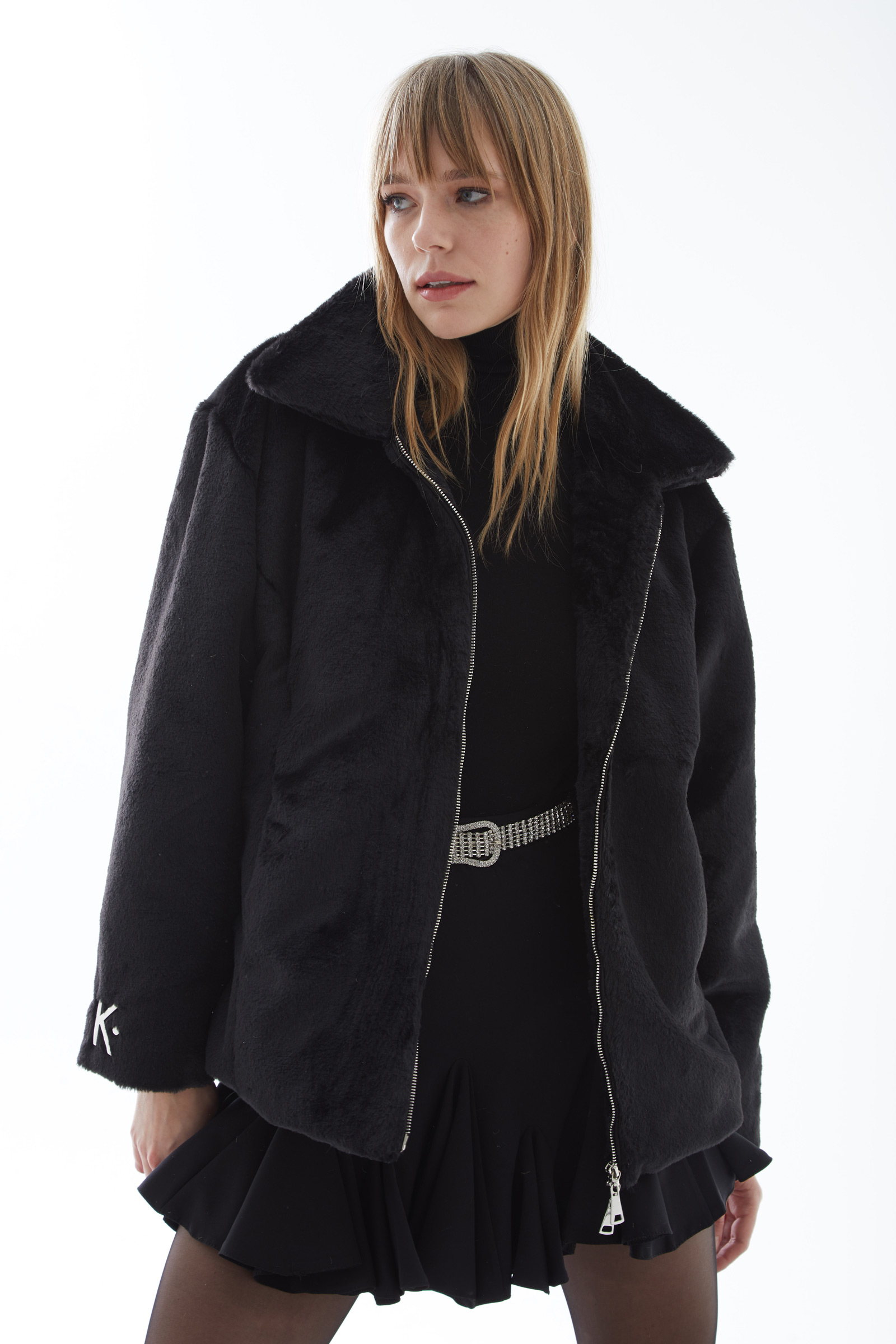 Black Faux Fur Long Sleeve Jacket