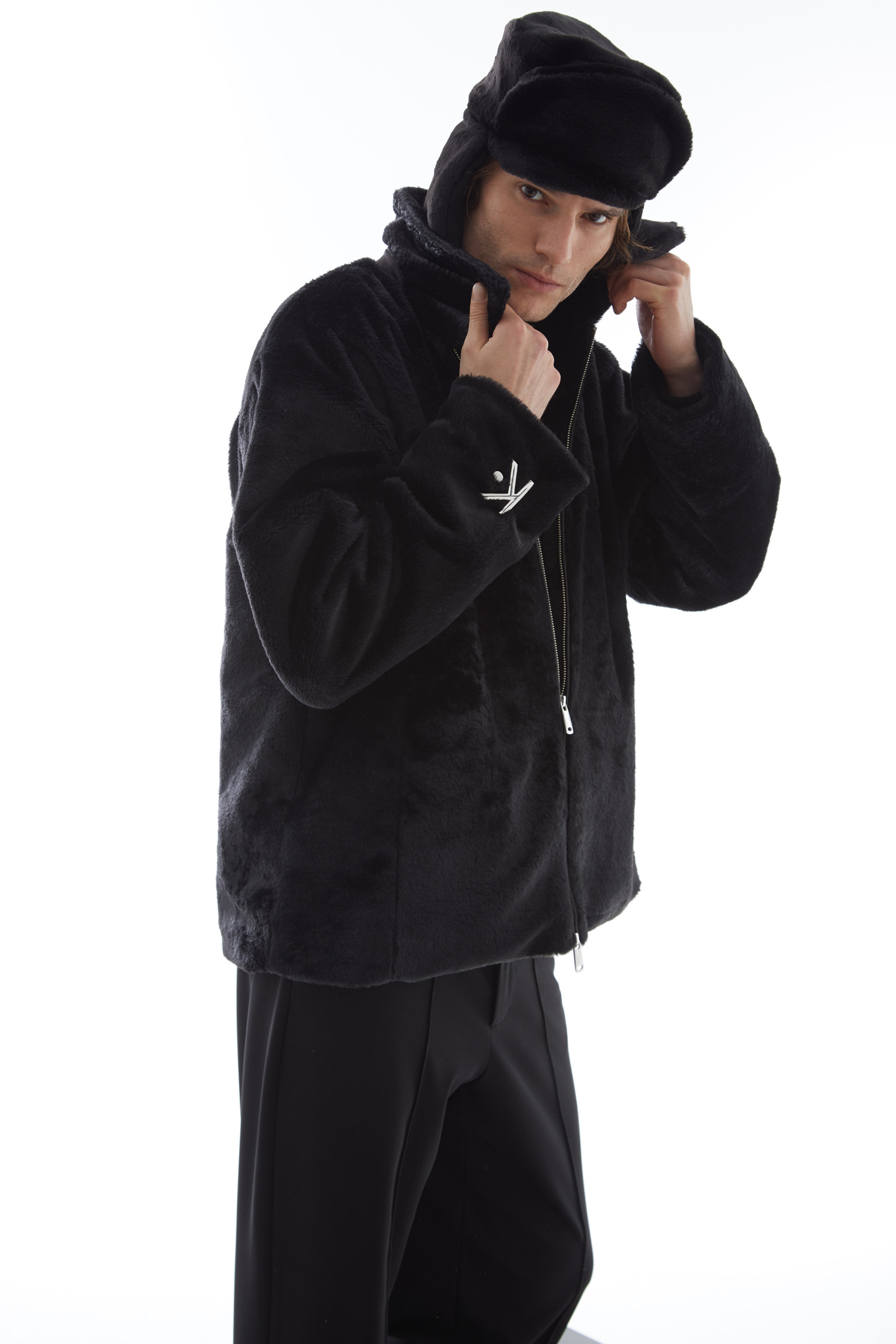 Black Faux Fur Long Sleeve Jacket