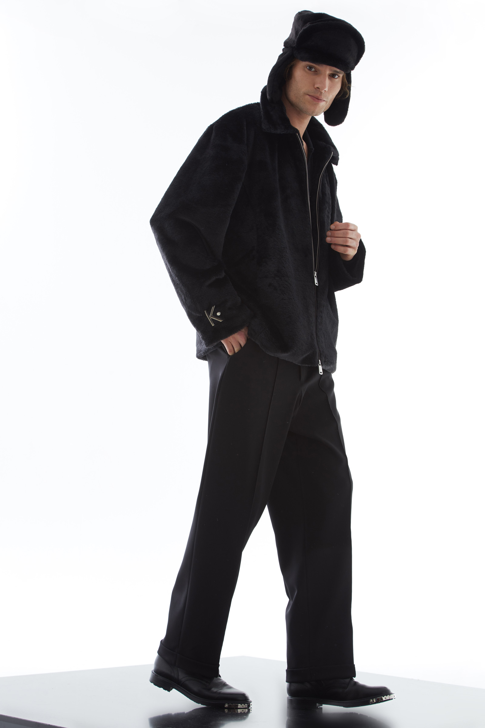Black Faux Fur Long Sleeve Jacket