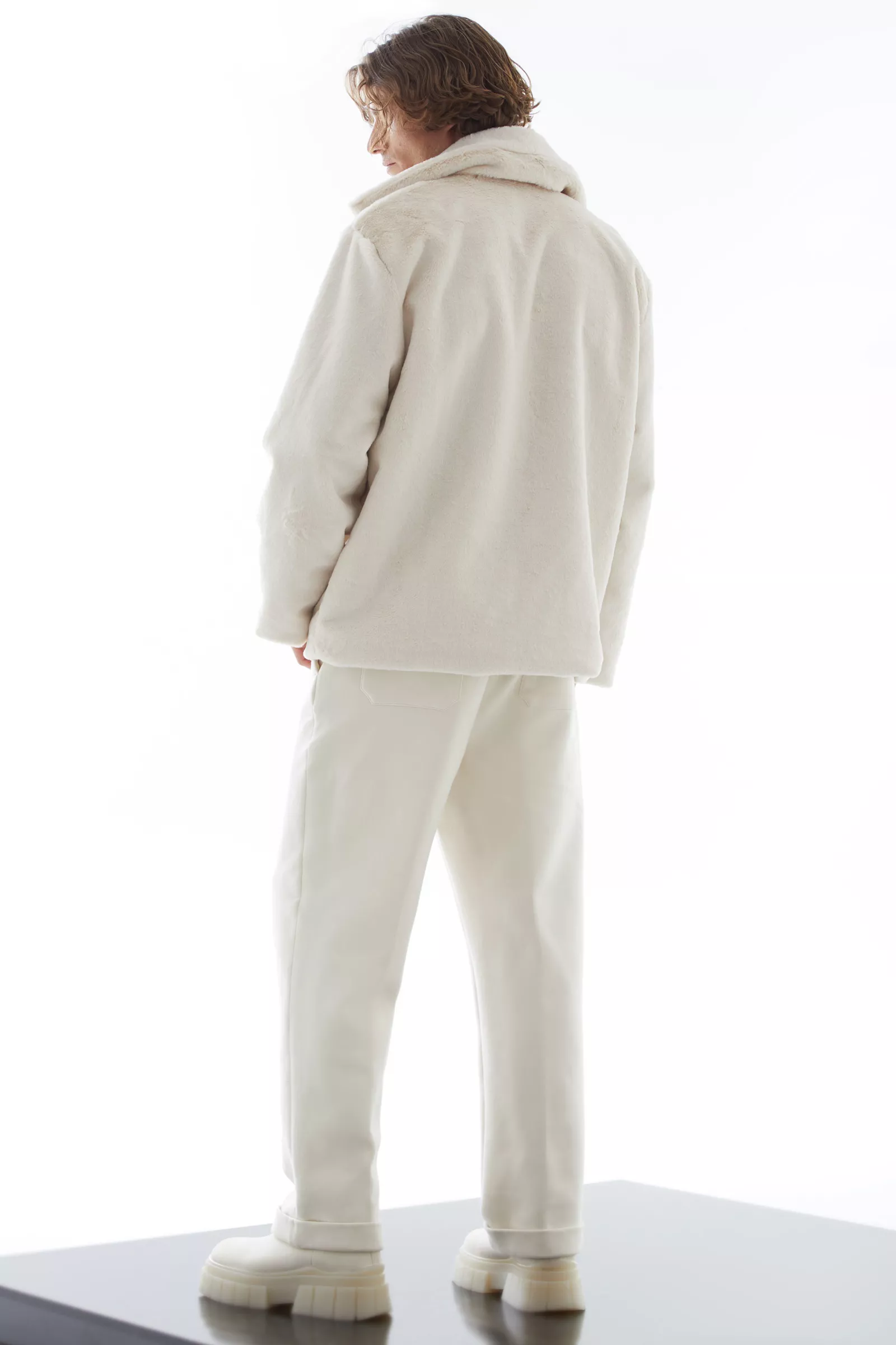 Beige Faux Fur Long Sleeve Jacket