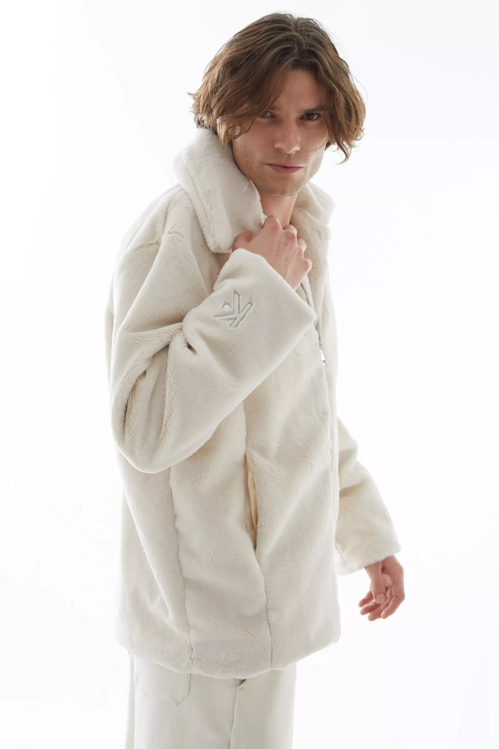Beige Faux Fur Long Sleeve Jacket