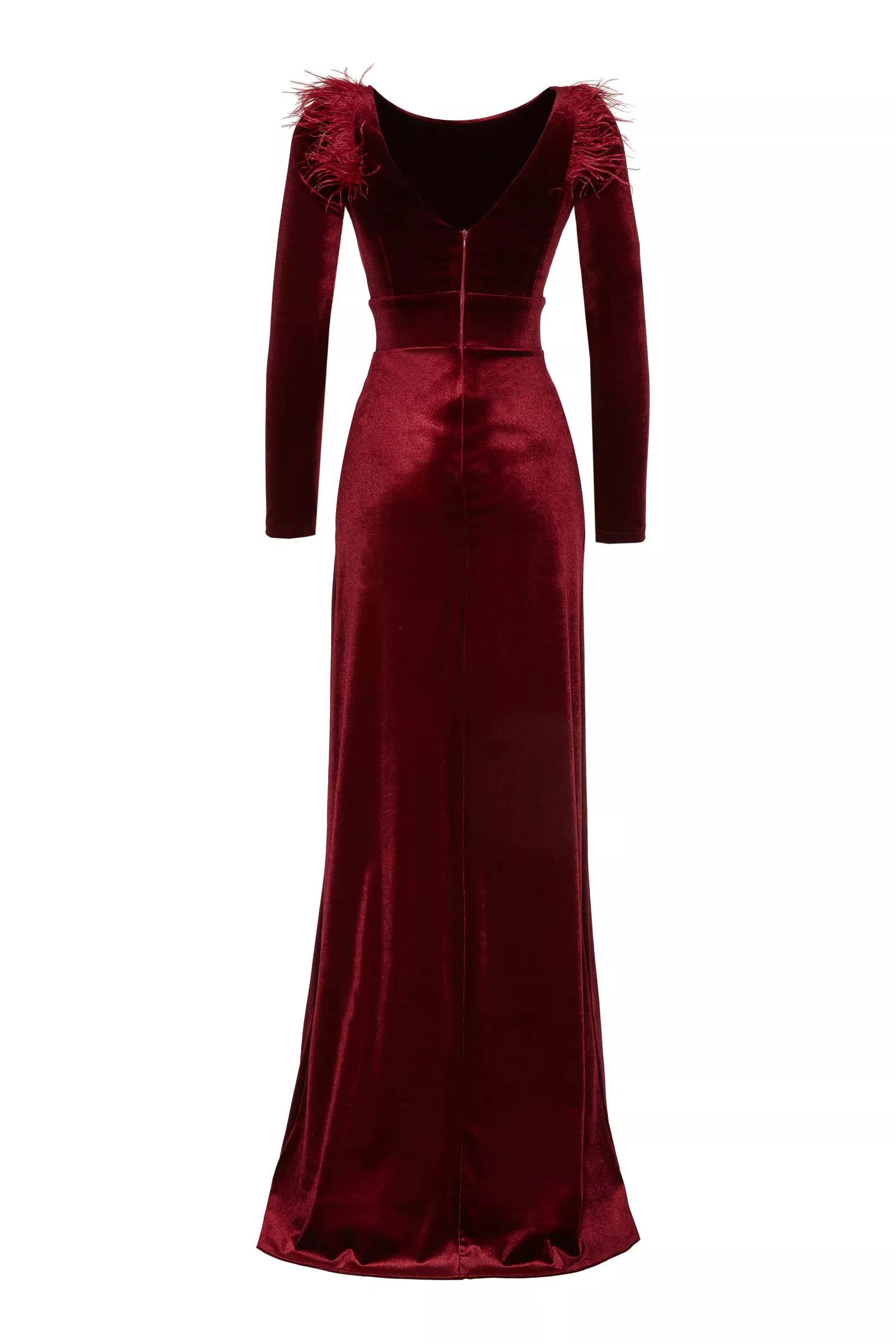 Maroon velvet long sleeve long dress