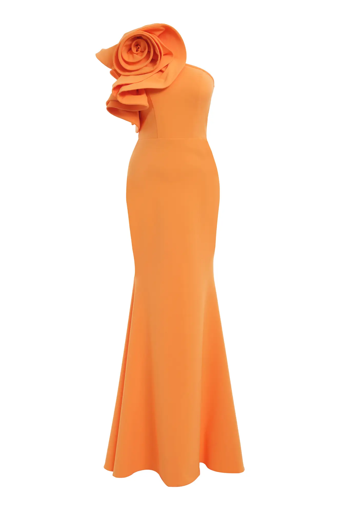 Orange Crepe One Arm Maxi Dress