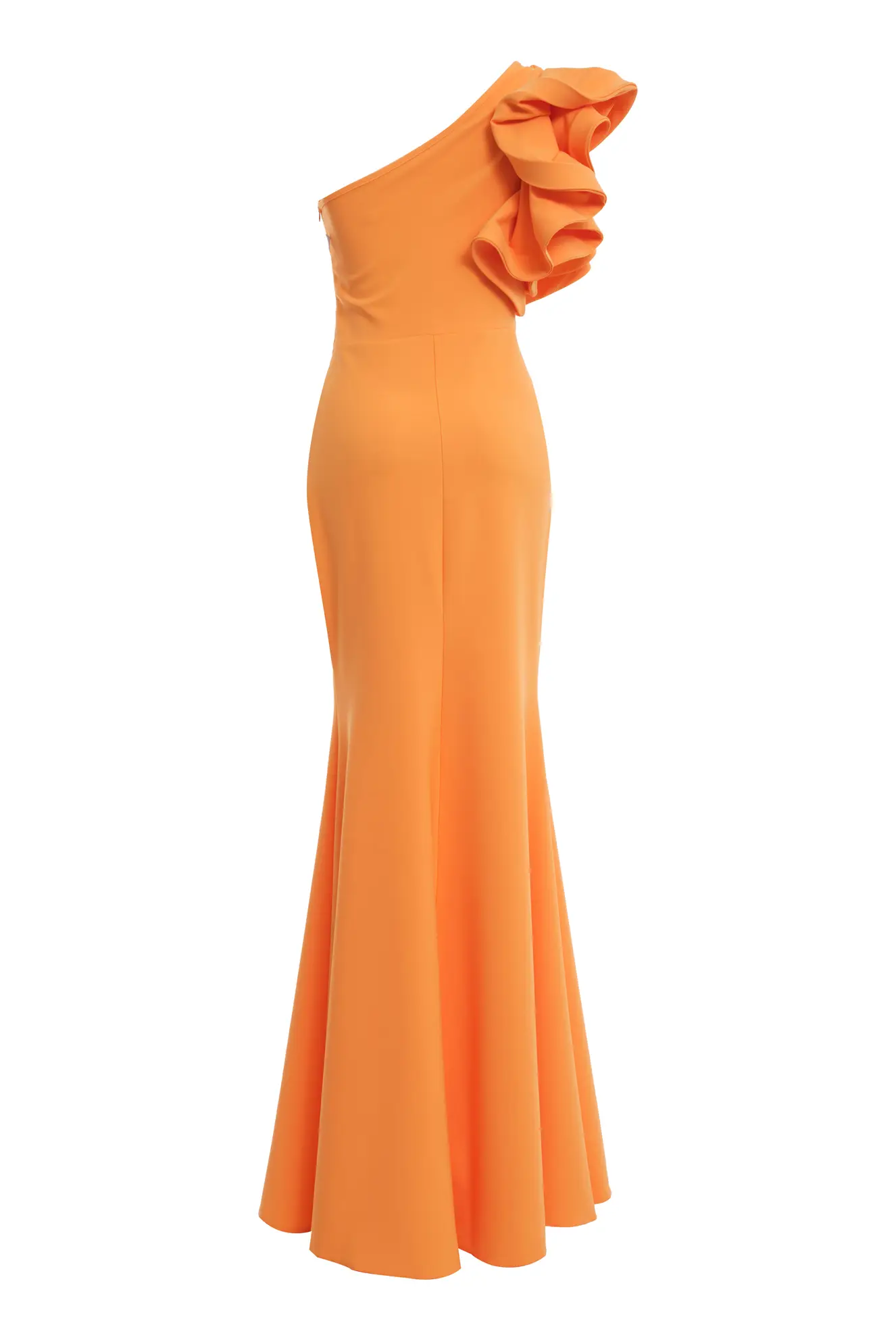 Orange Crepe One Arm Maxi Dress