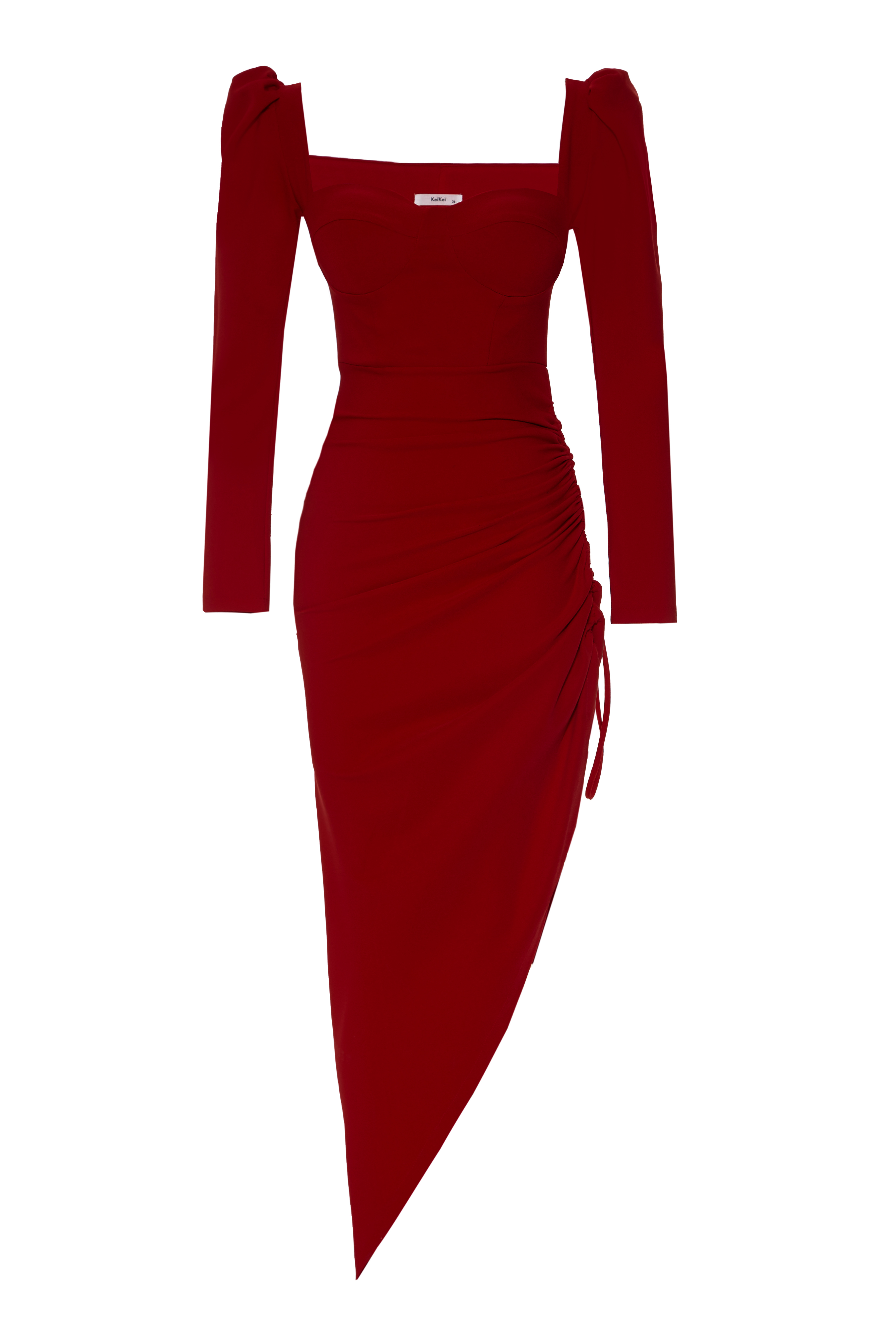 Maroon Crepe Long Sleeve Maxi Dress