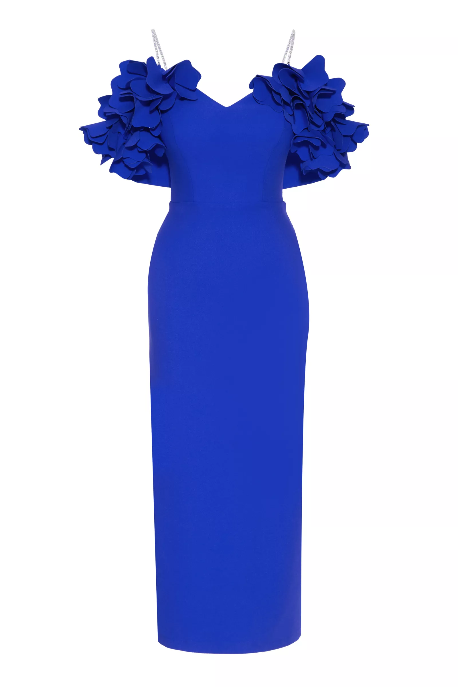 Blue Crepe Sleeveless Maxi Dress
