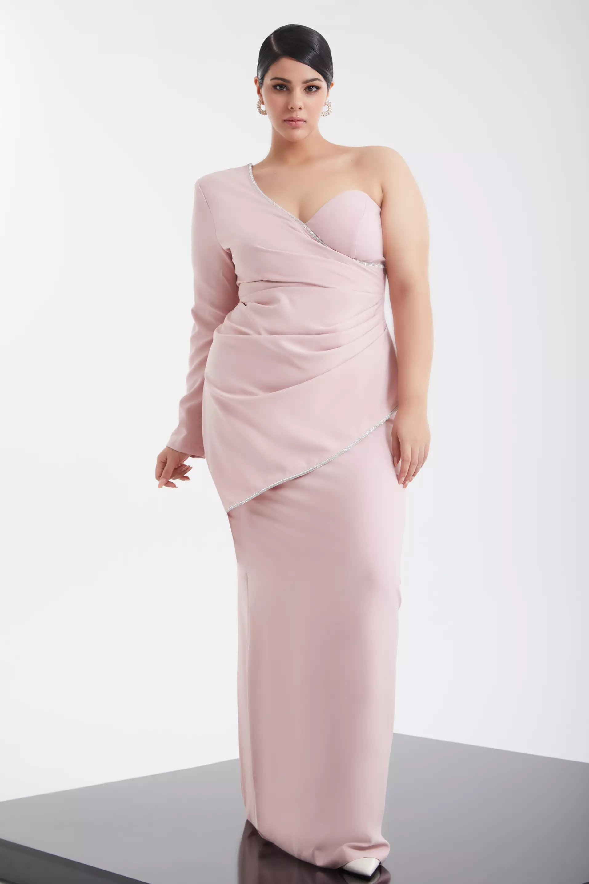 Blush Plus Size Crepe One Arm Maxi Dress
