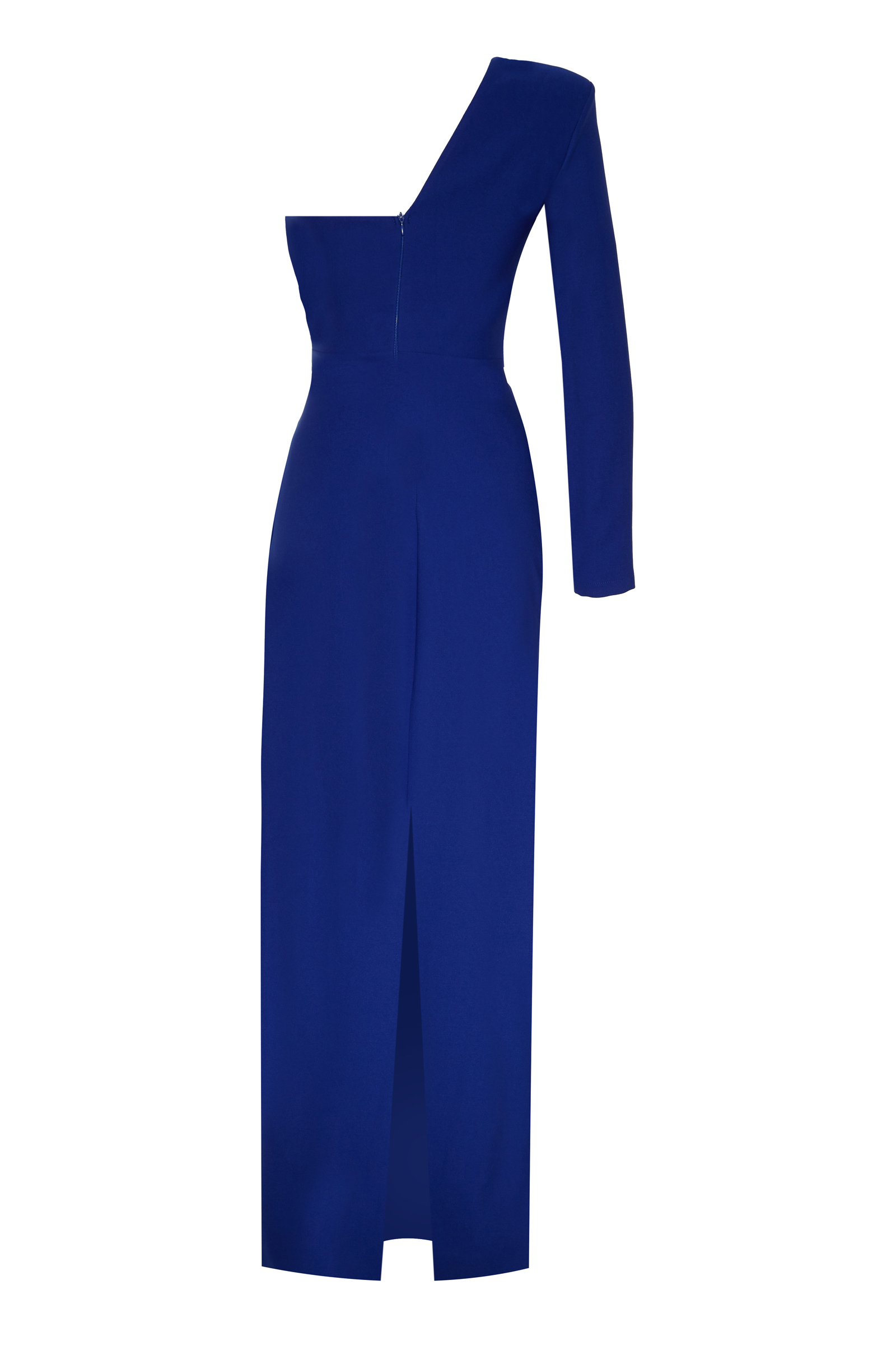 Blue crepe one arm maxi dress