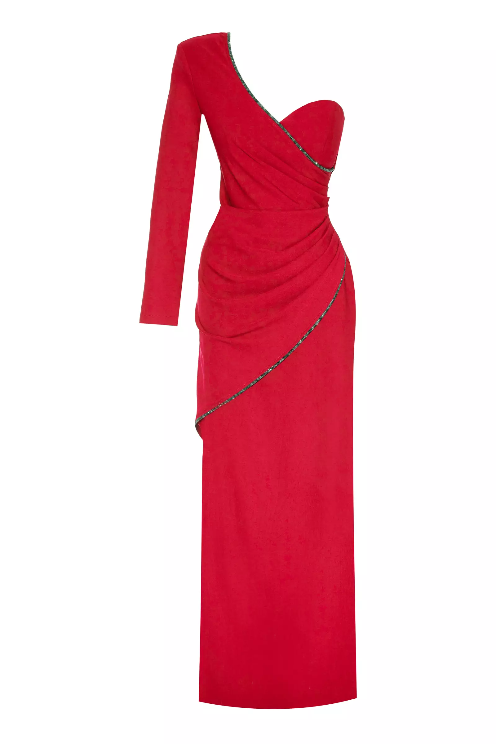 Red Crepe One Arm Maxi Dress