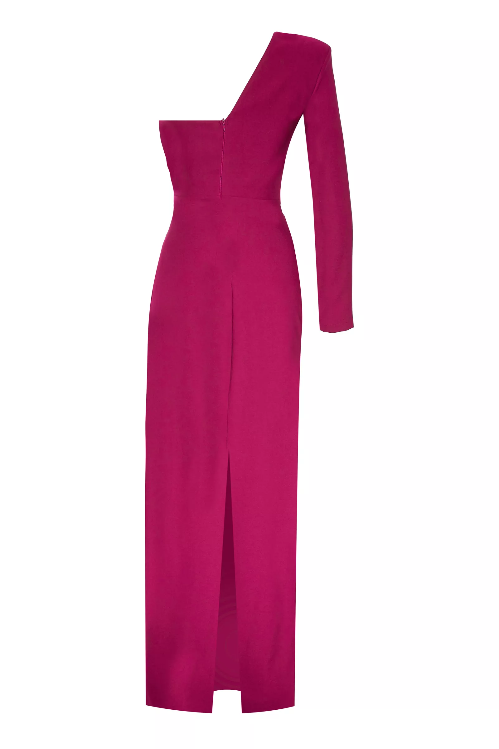 Fuchsia crepe one arm maxi dress