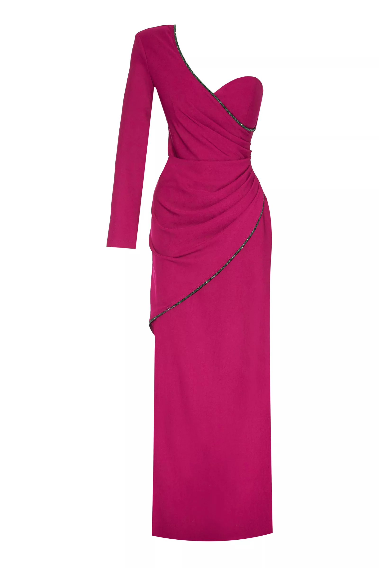 Fuchsia crepe one arm maxi dress
