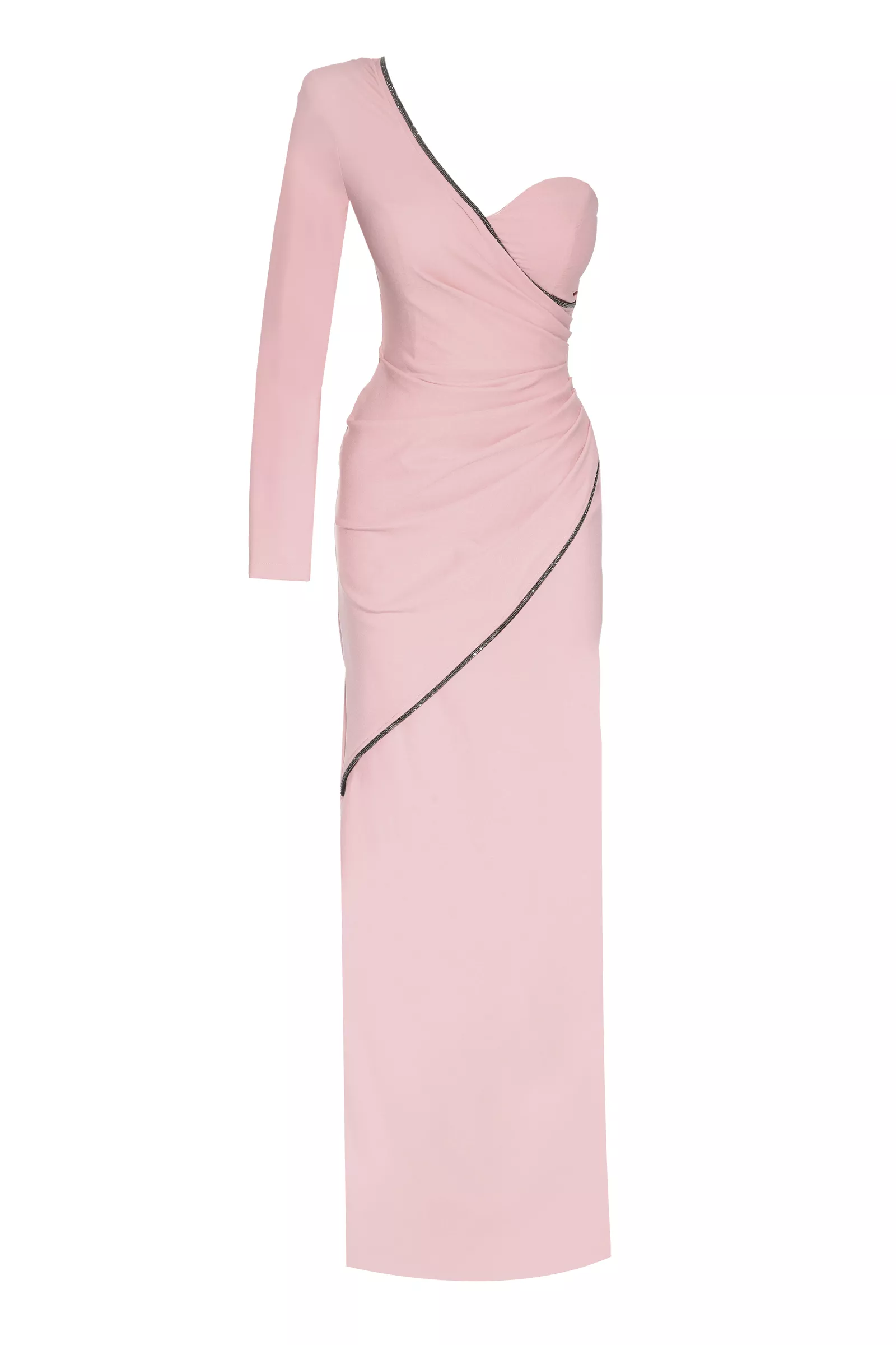 Blush crepe one arm maxi dress