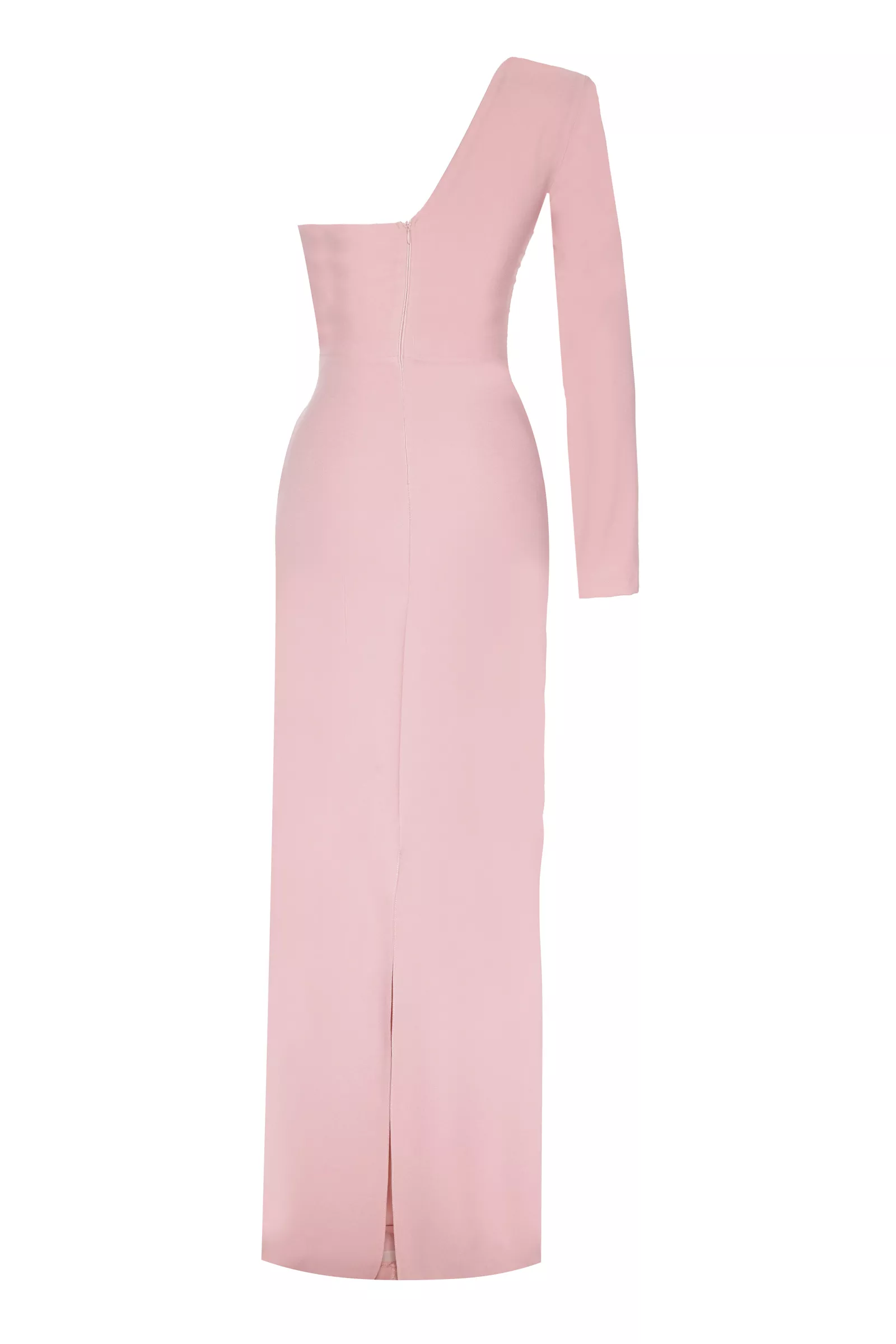 Blush crepe one arm maxi dress