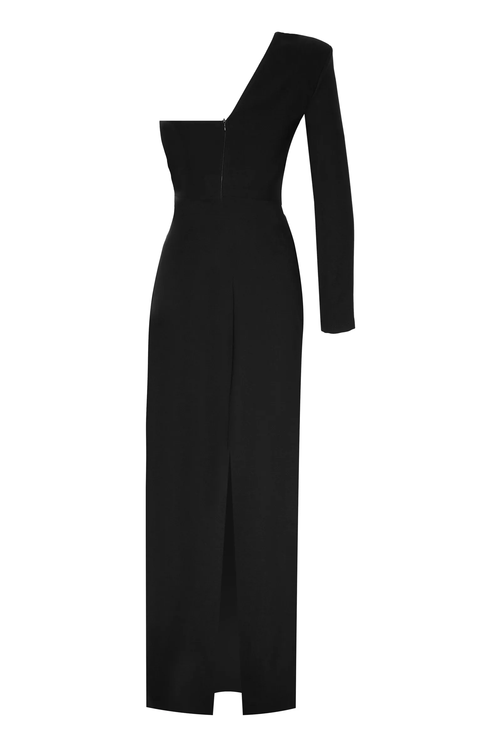 Black Crepe One Arm Maxi Dress