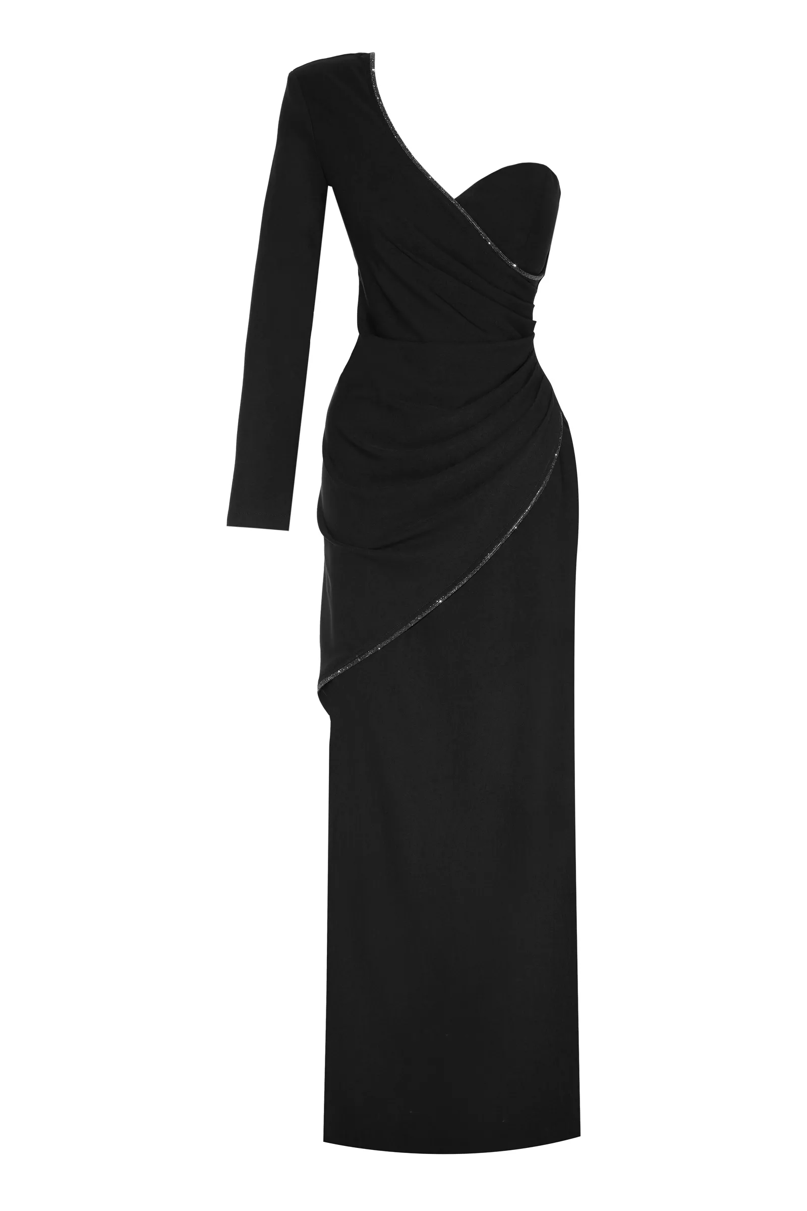 Black Crepe One Arm Maxi Dress
