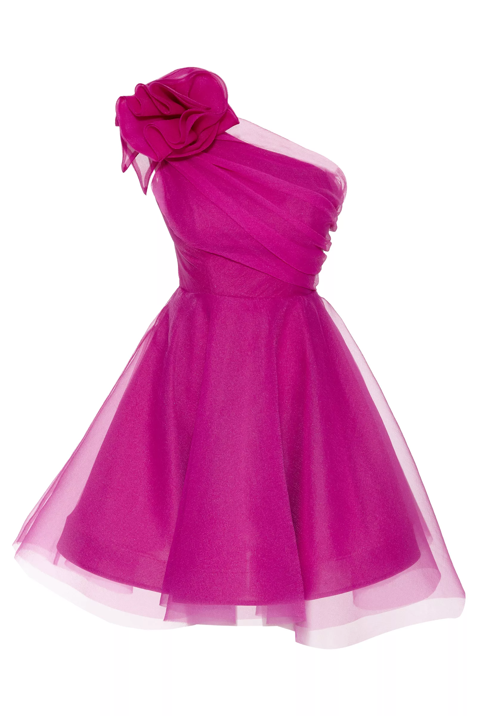 Fuchsia Tulle One Arm Mini Dress