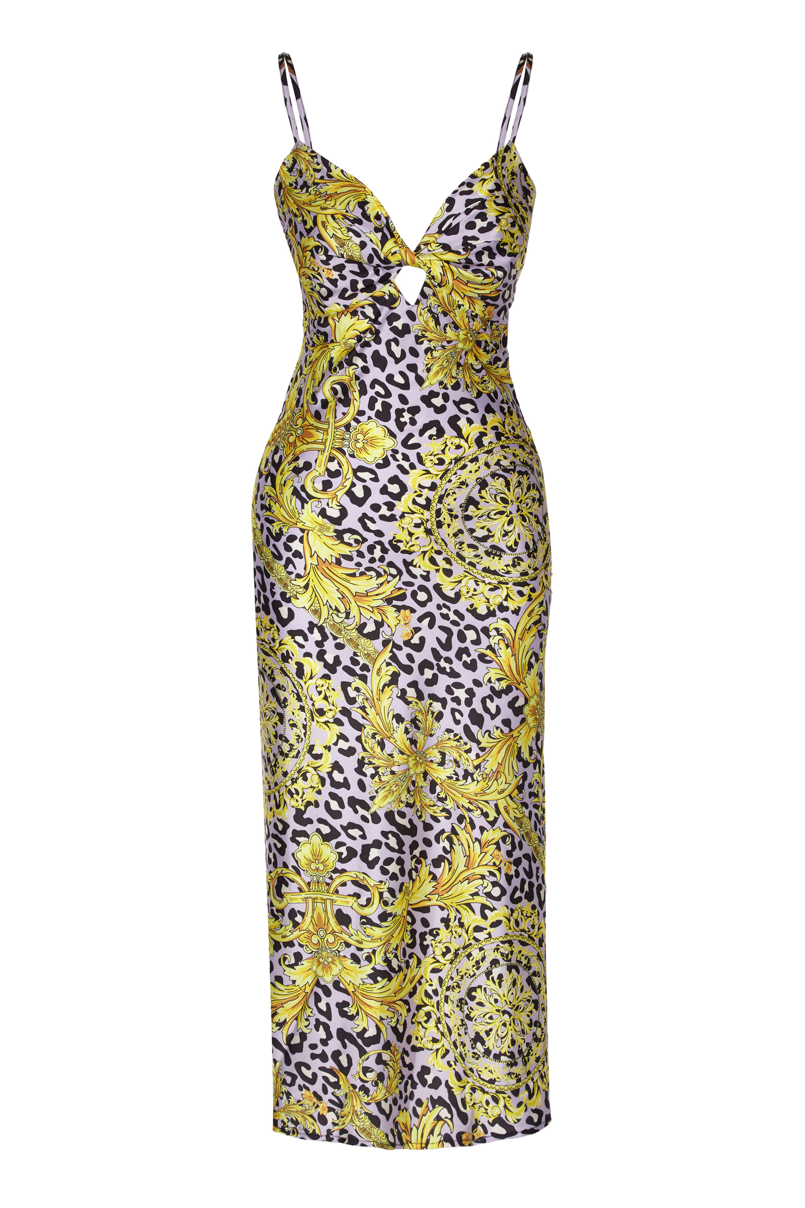 Patterned Satin Sleeveless Maxi Dress