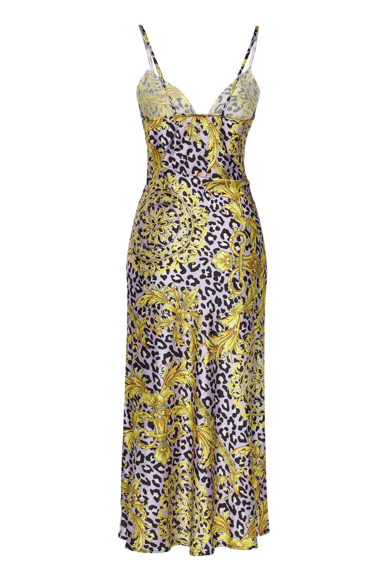 Patterned Satin Sleeveless Maxi Dress