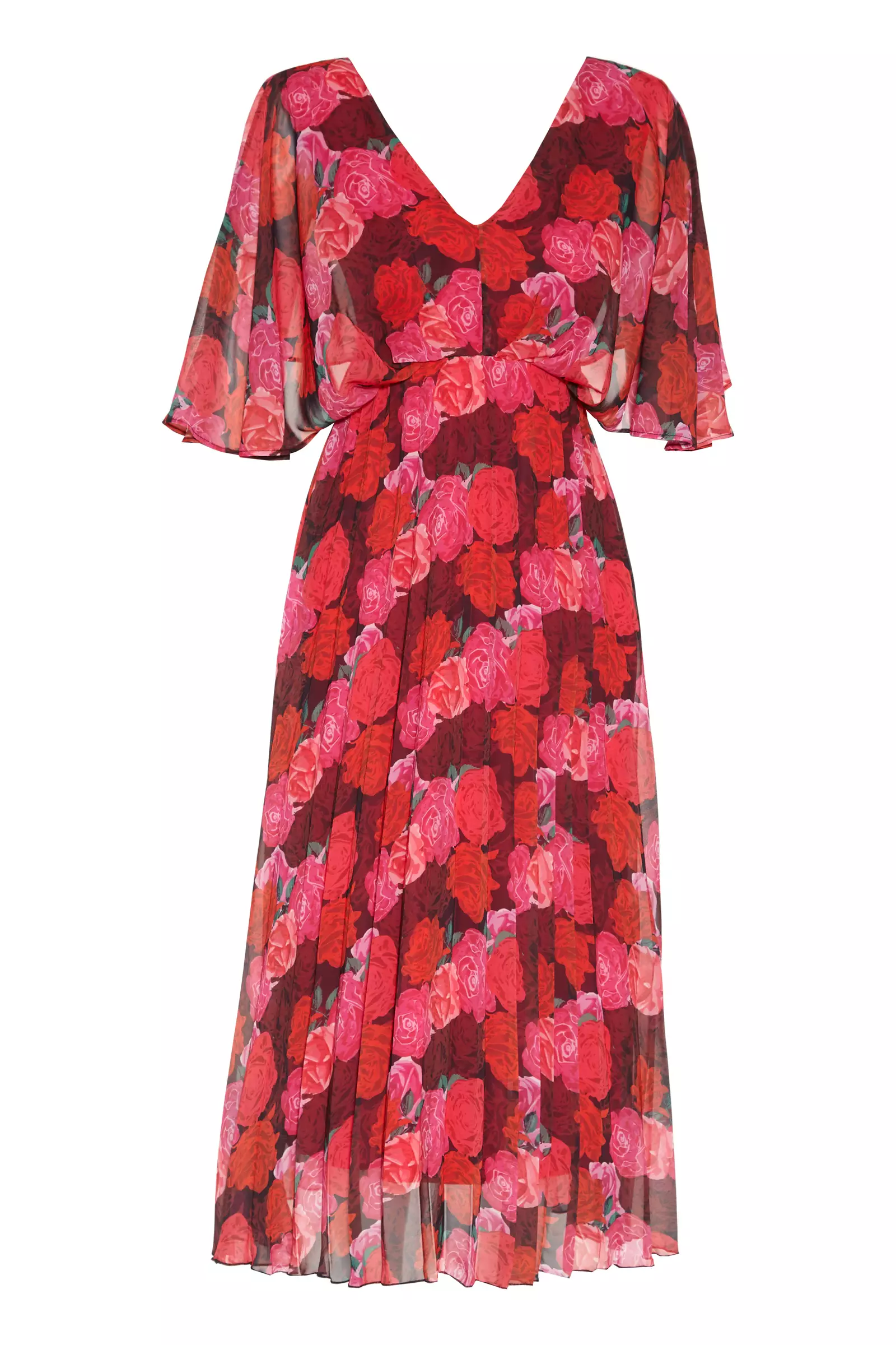 Patterned Chiffon Short Sleeve Uzun Dress