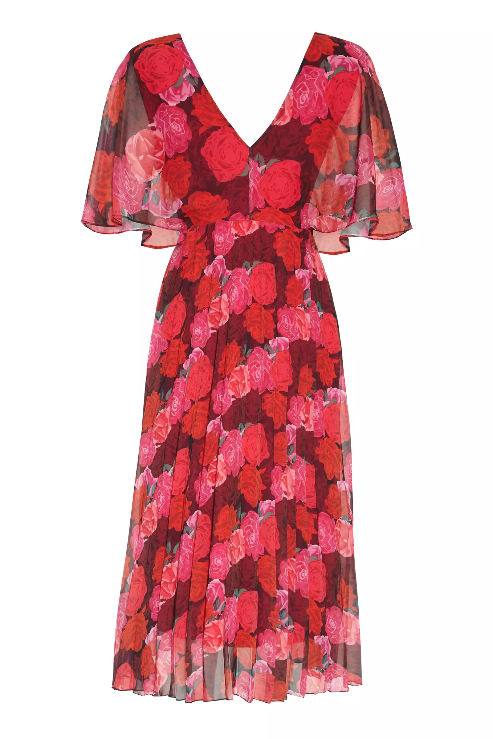 Patterned Chiffon Short Sleeve Uzun Dress