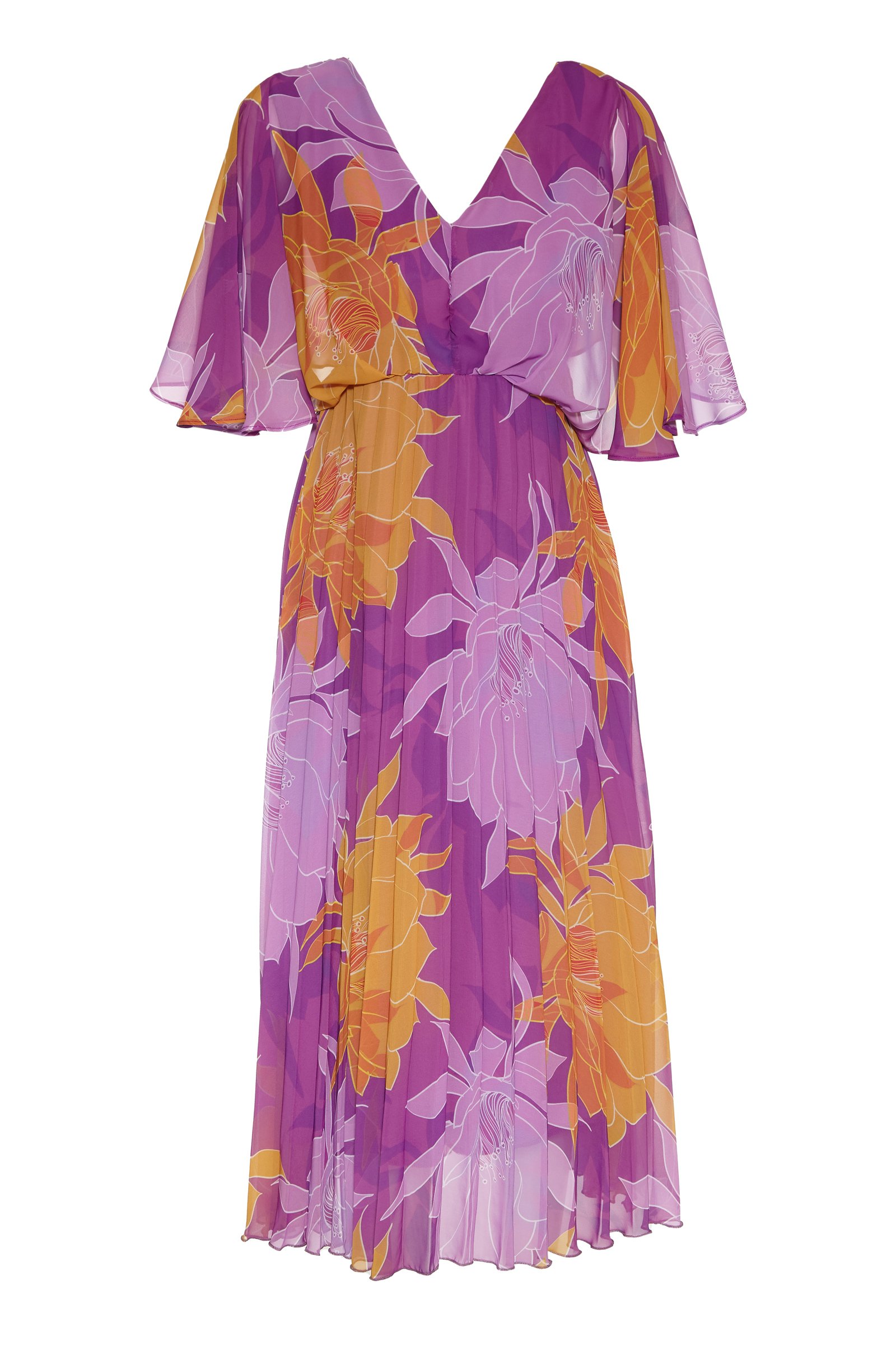 Printed Sifon Short Sleeve Long Dress