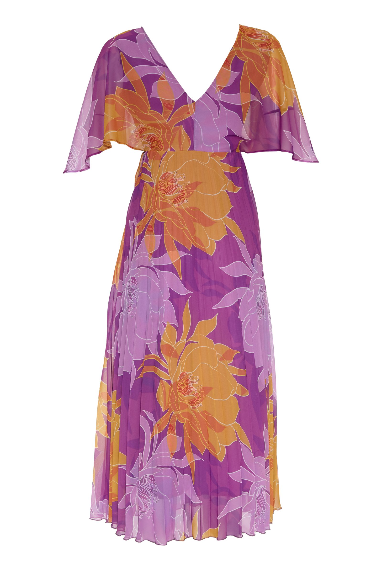 Printed Sifon Short Sleeve Long Dress