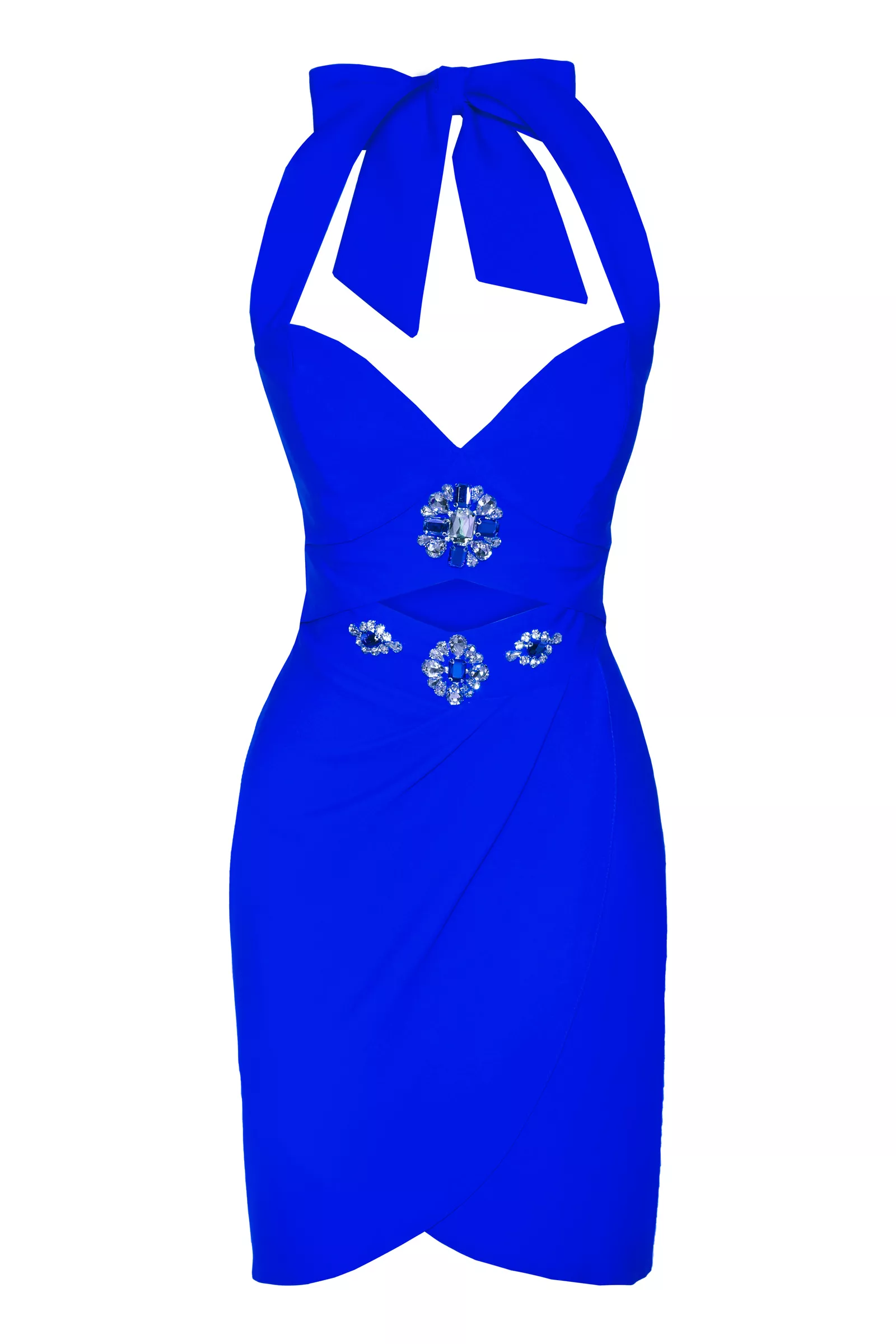 Blue Crepe Sleeveless Mini Dress