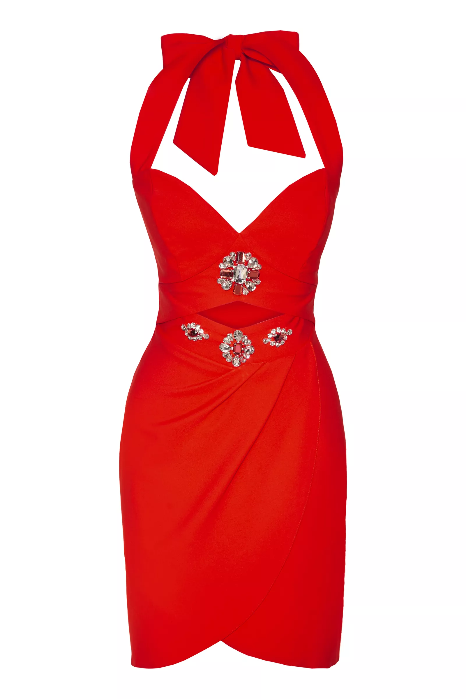 Red Crepe Sleeveless Mini Dress