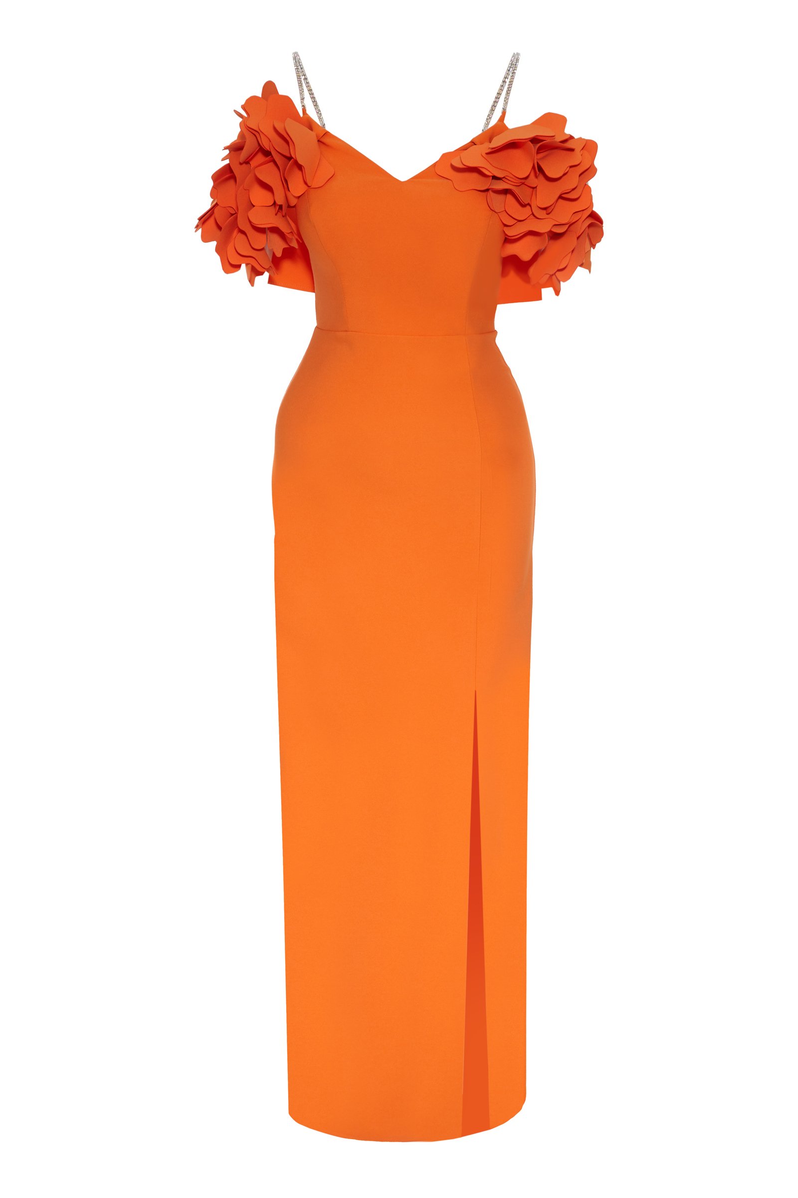 Orange Crepe Sleeveless Long Dress