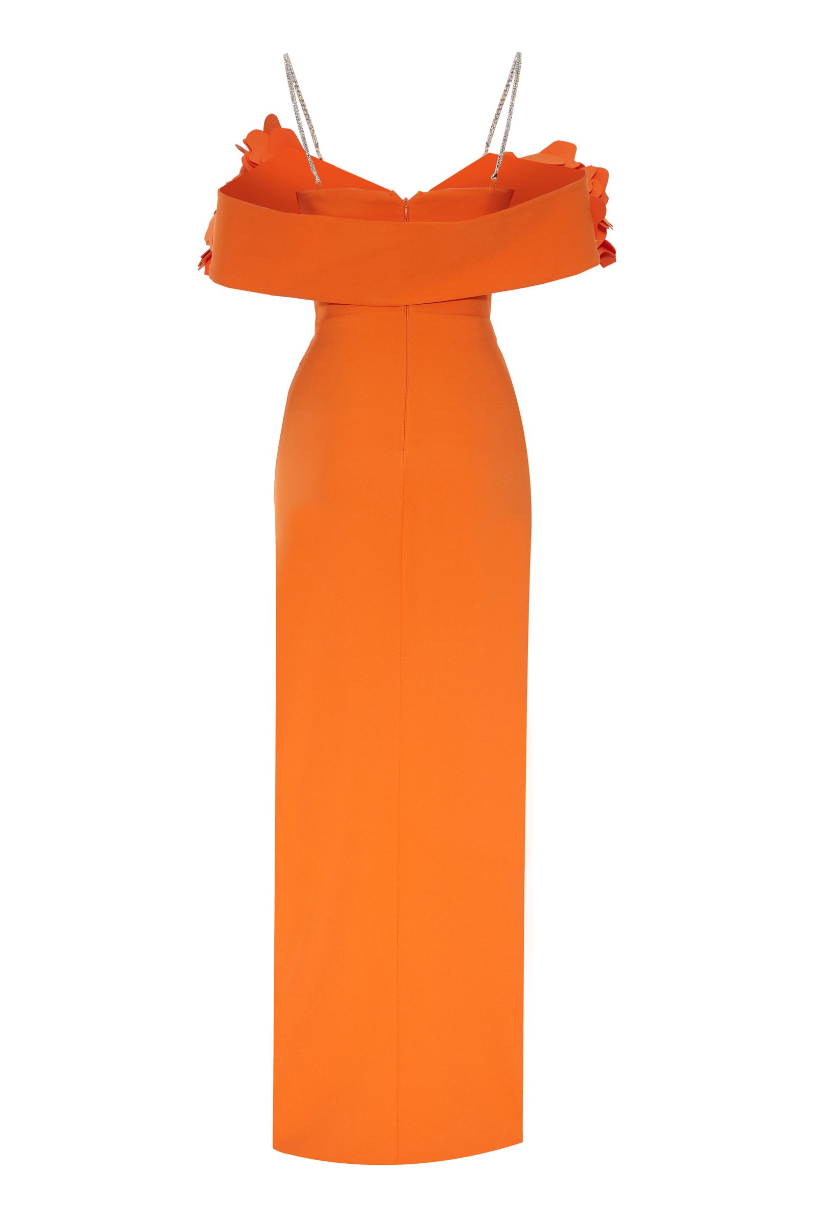 Orange Crepe Sleeveless Long Dress