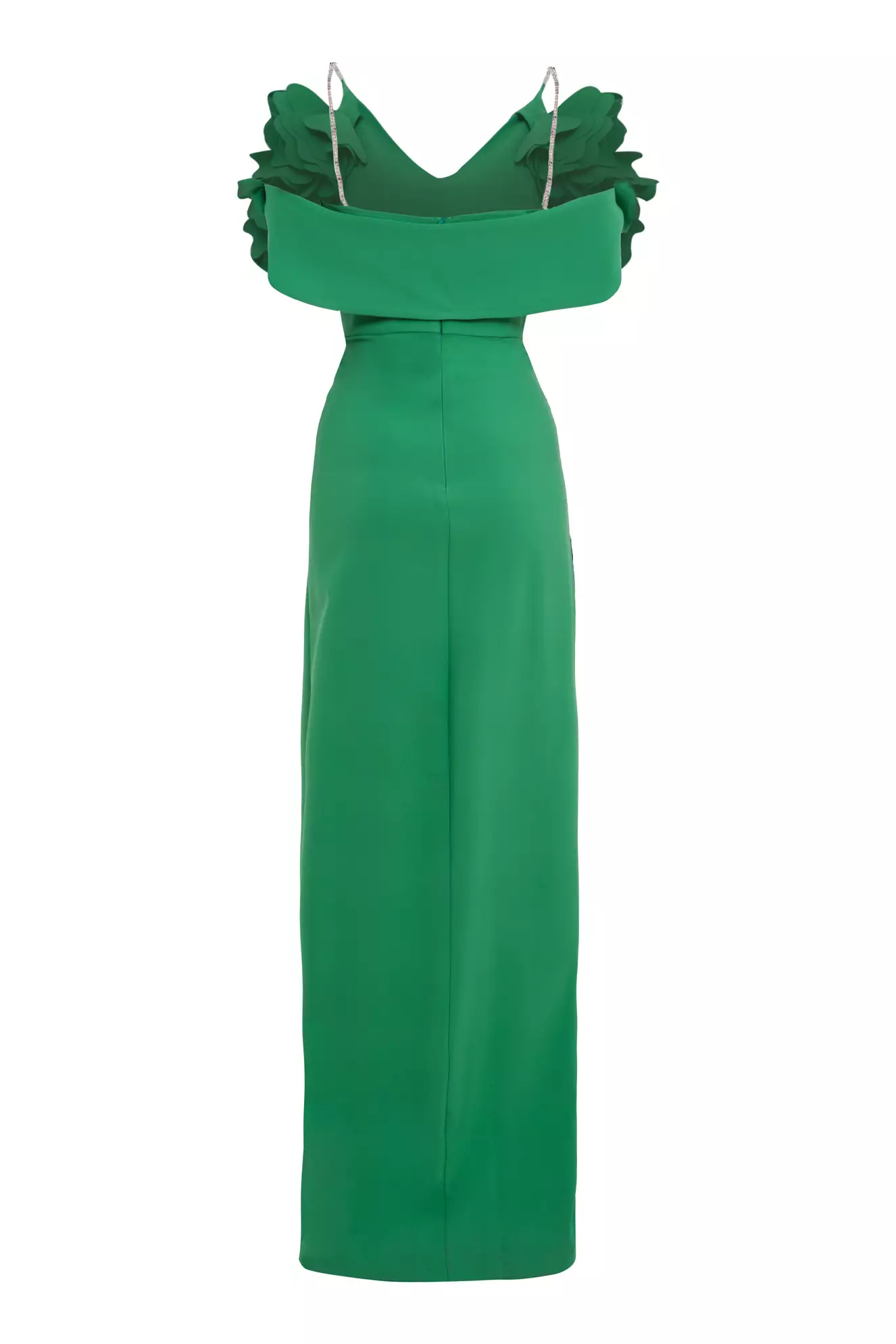 Green Crepe Sleeveless Long Dress