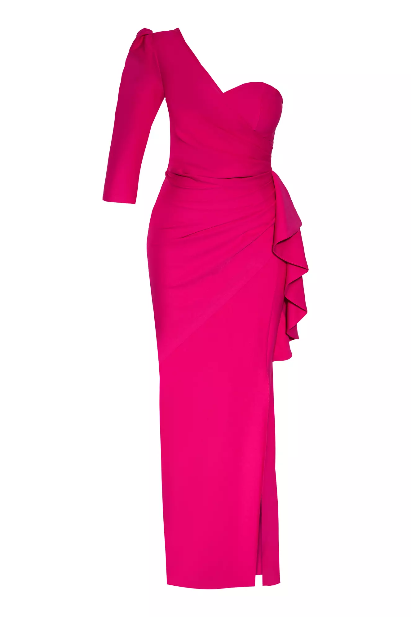 Fuchsia Plus Size Crepe One Arm Maxi Dress