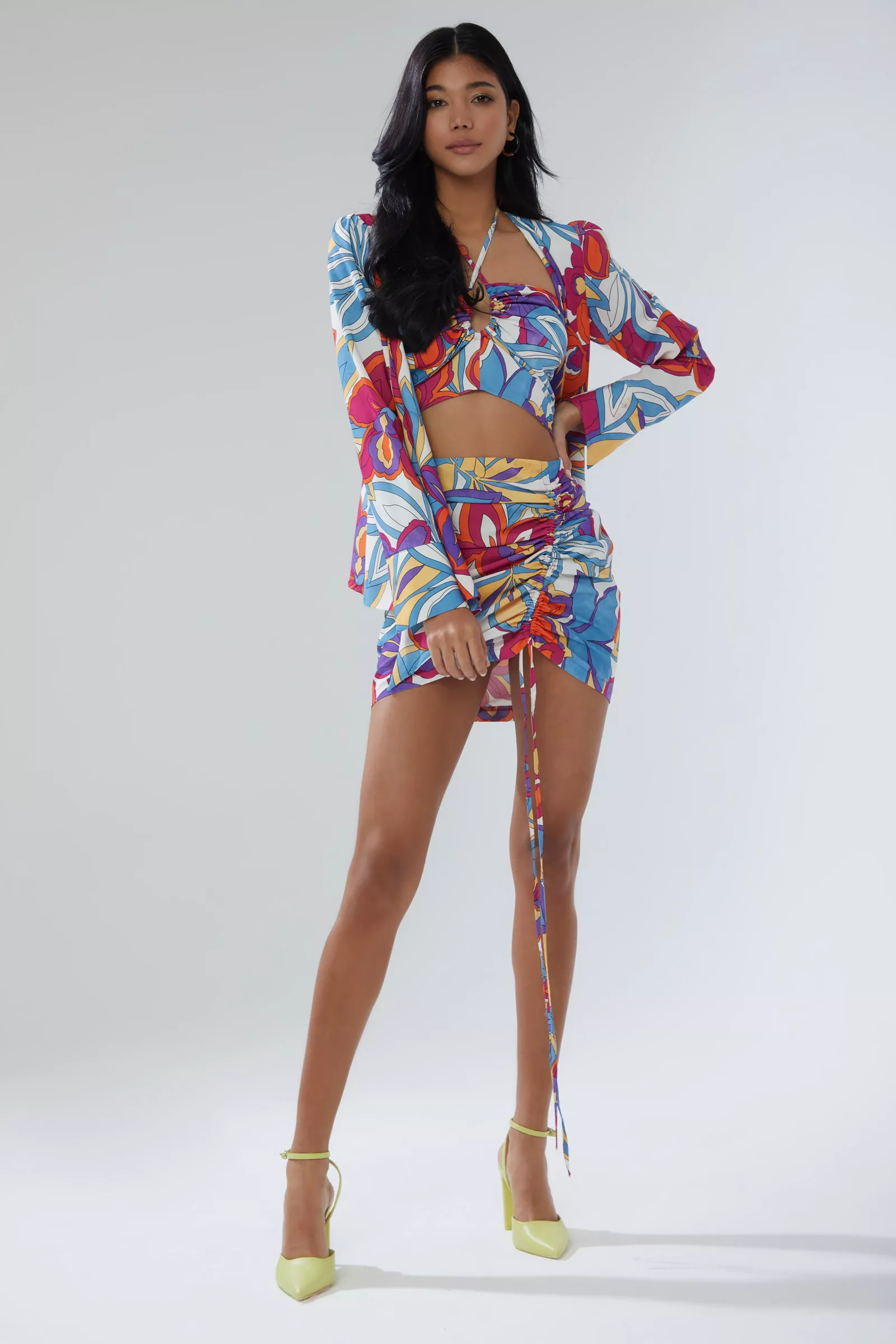 Printed Satin Long Sleeve Mini