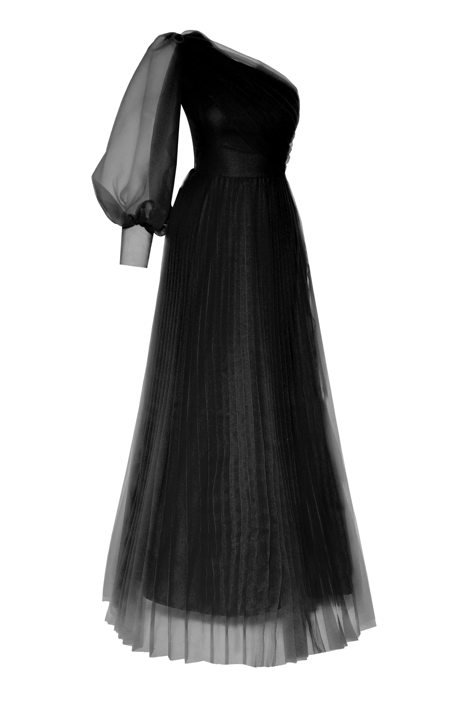 Black Tulle One Arm Long Dress