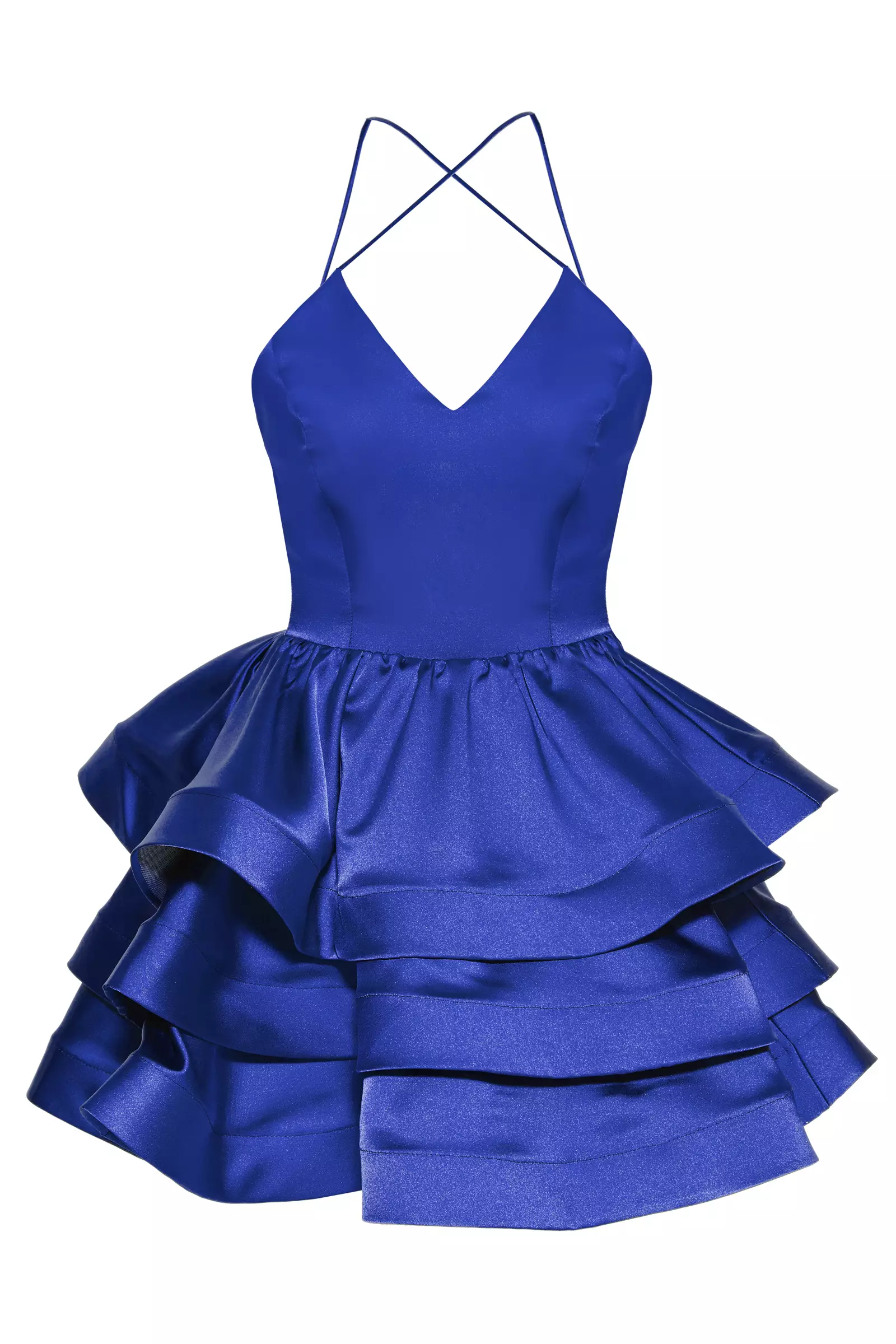 Blue Satin Sleeveless Mini Dress