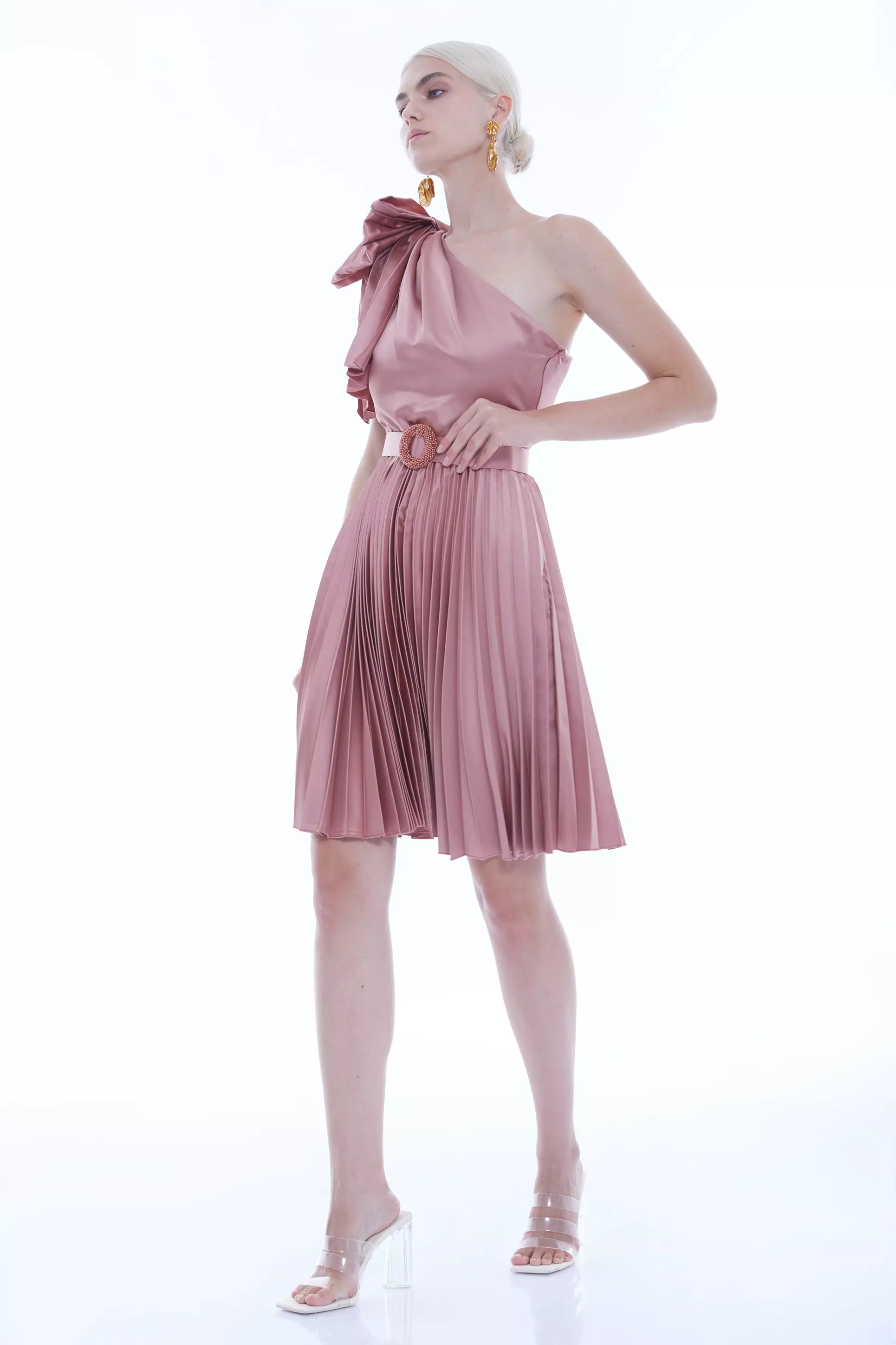 Printed Satin One Arm Mini Dress