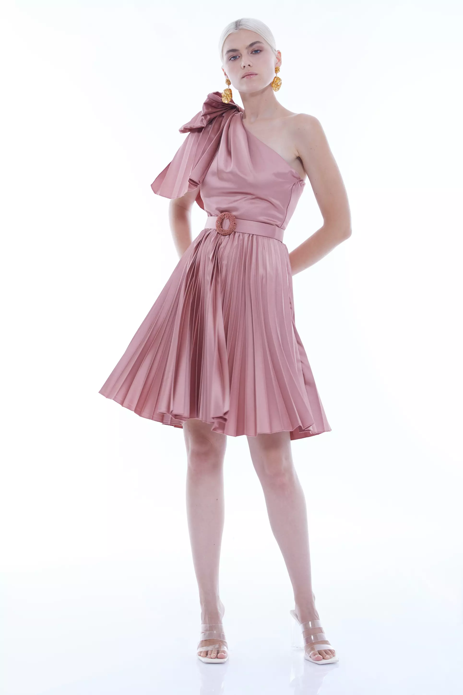 Printed Satin One Arm Mini Dress