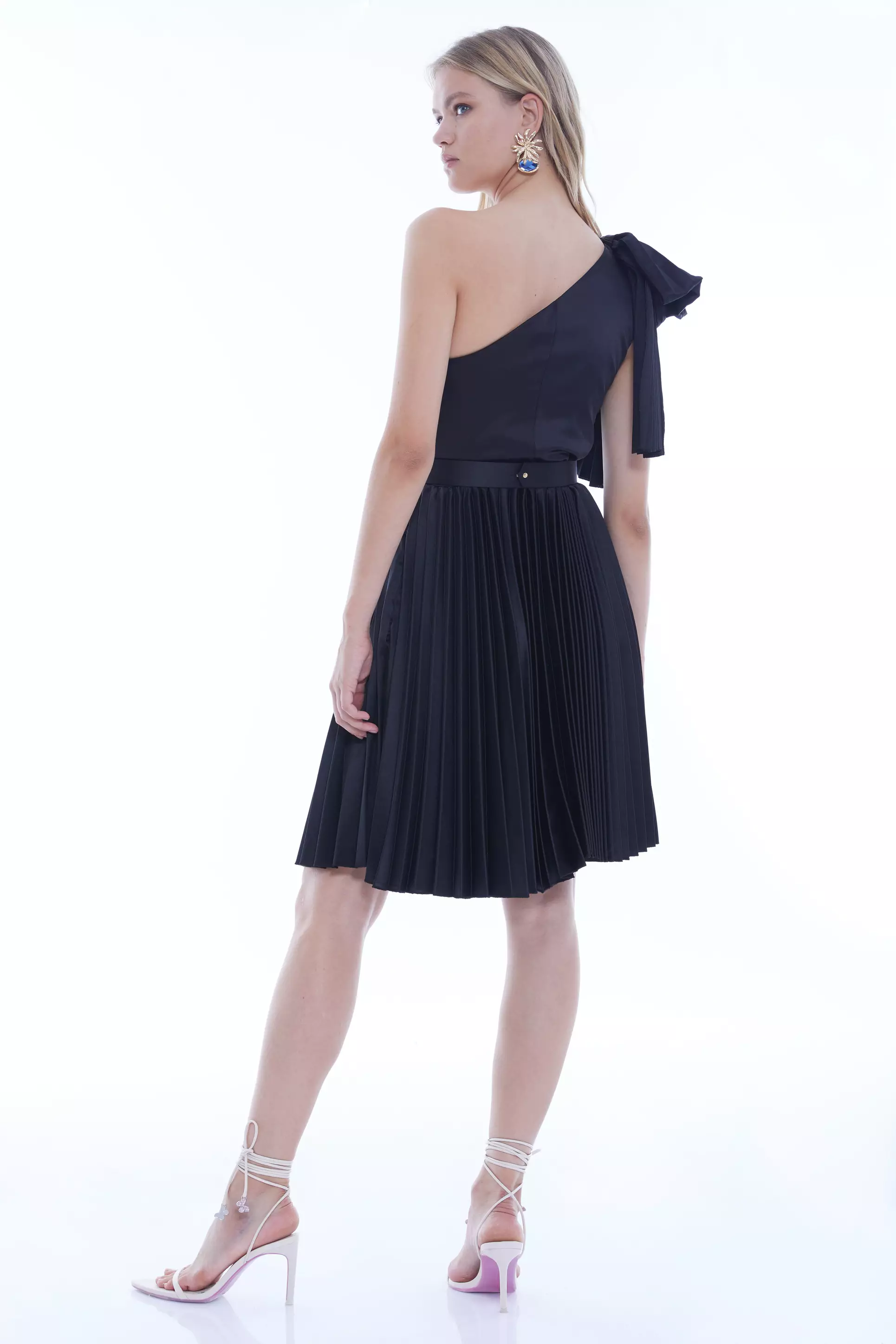 Black Satin One Arm Mini Dress