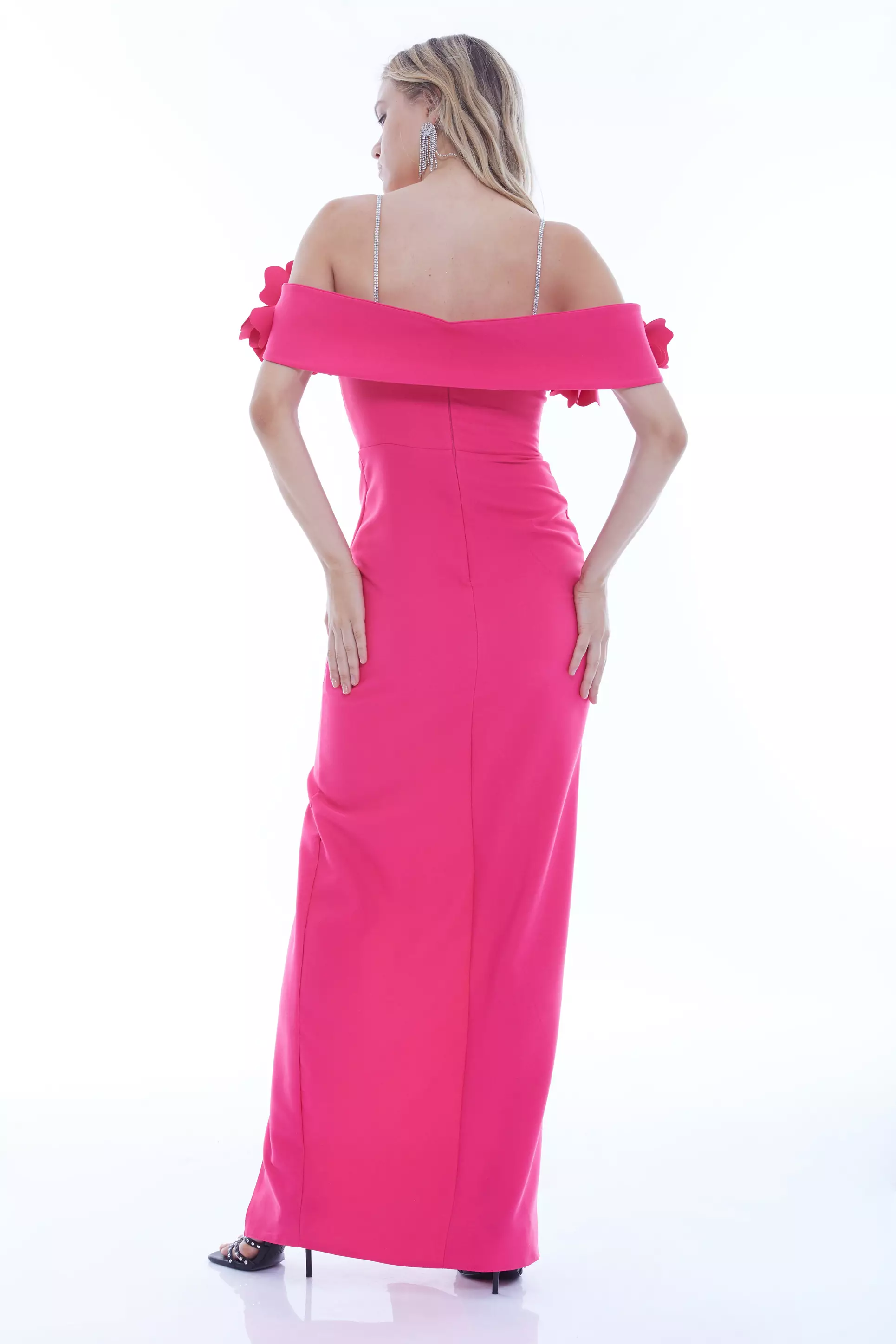 Fuchsia Crepe Sleeveless Long Dress
