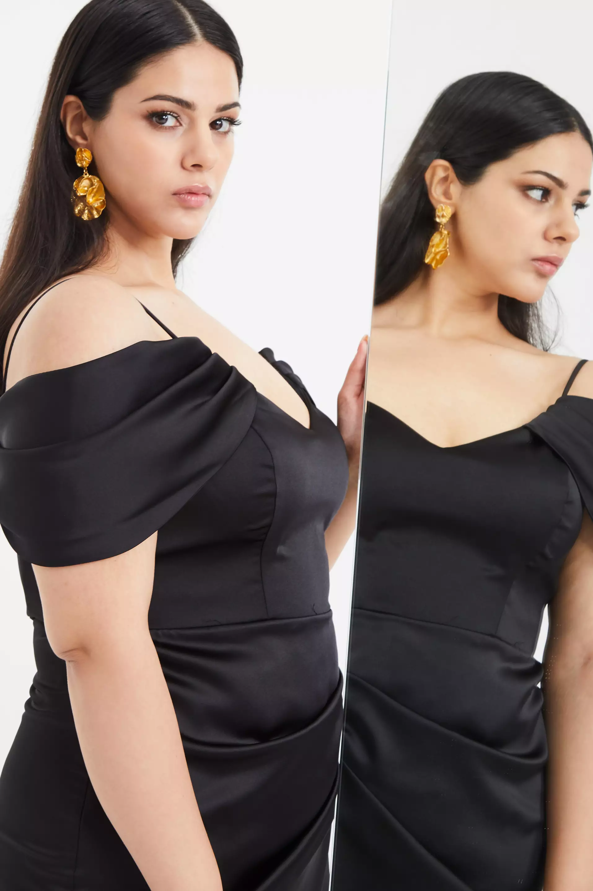 Black Plus Size Satin Short Sleeve Mini Dress