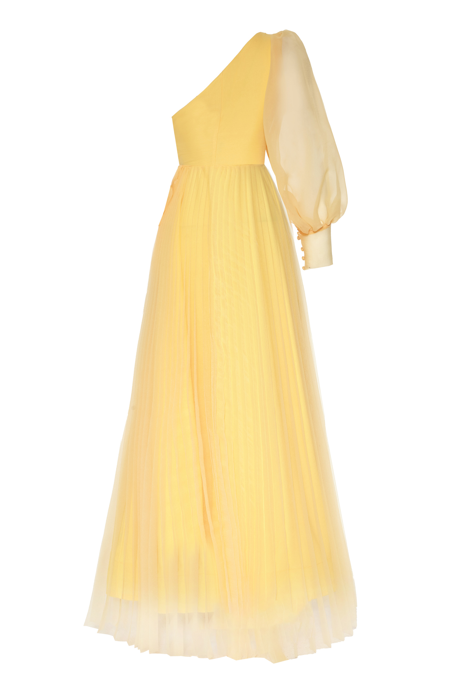 Yellow Plus Size Tulle One Arm Long Dress
