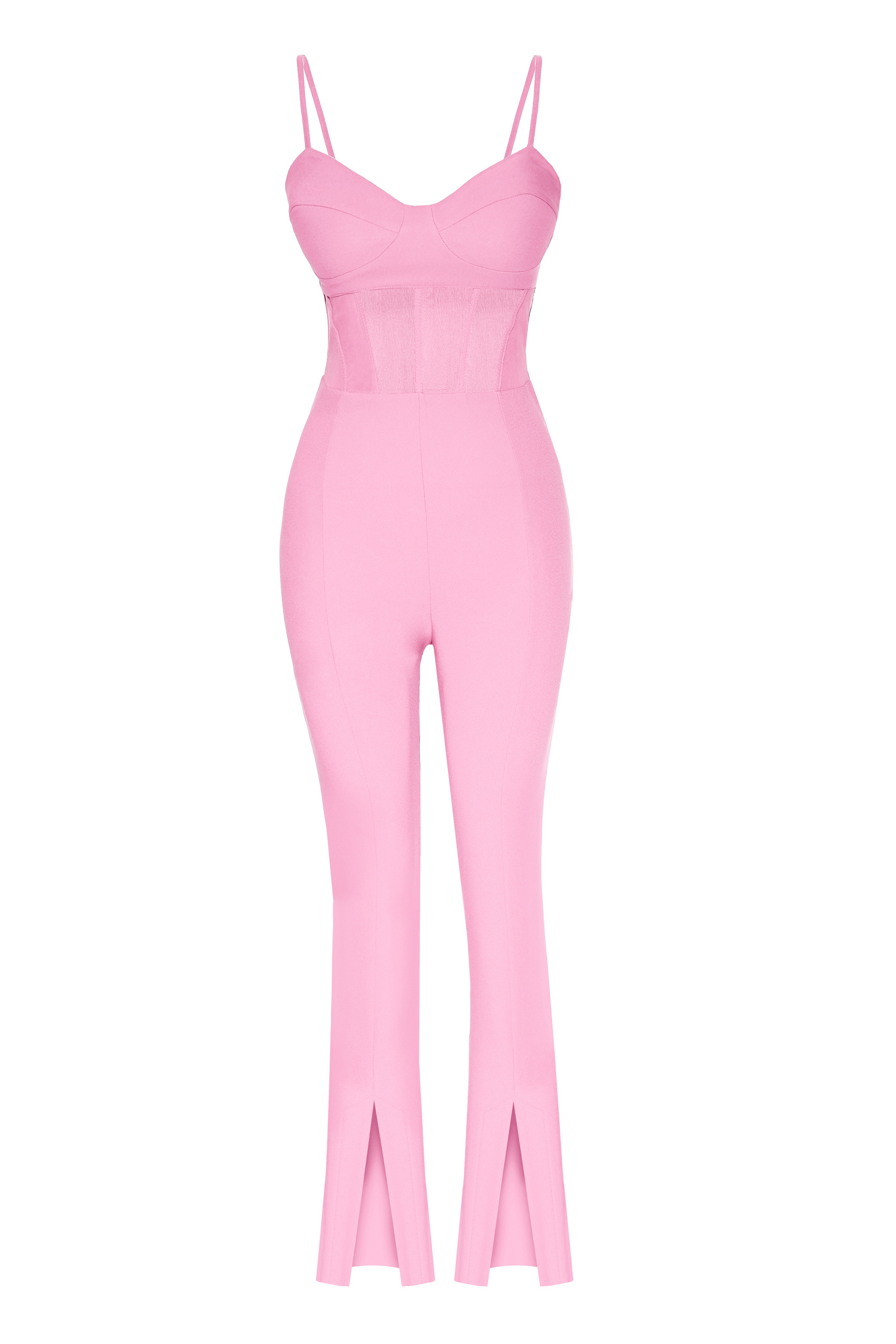 Pink crepe sleeveless long suit