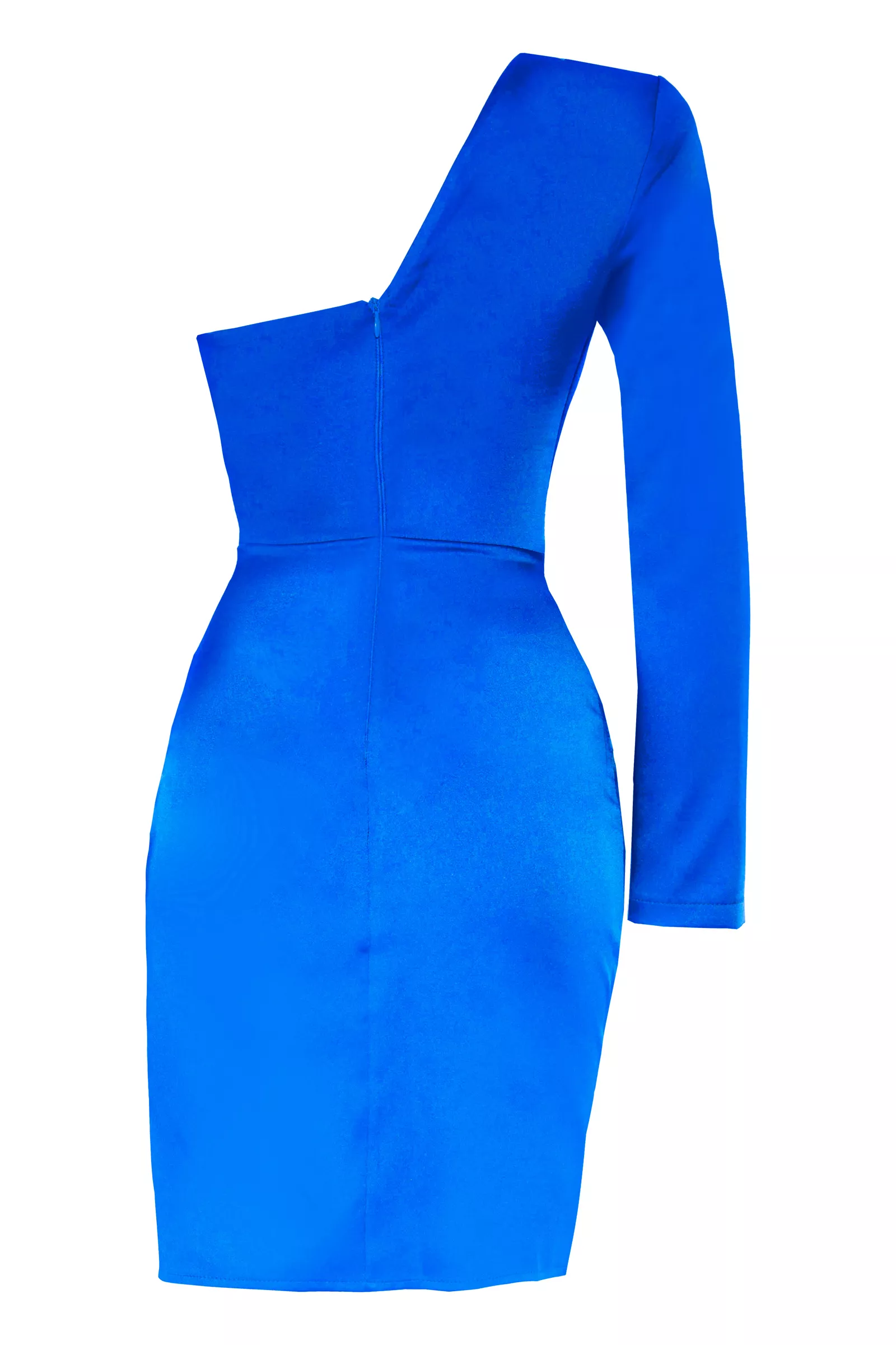 Blue Satin One Arm Mini Dress