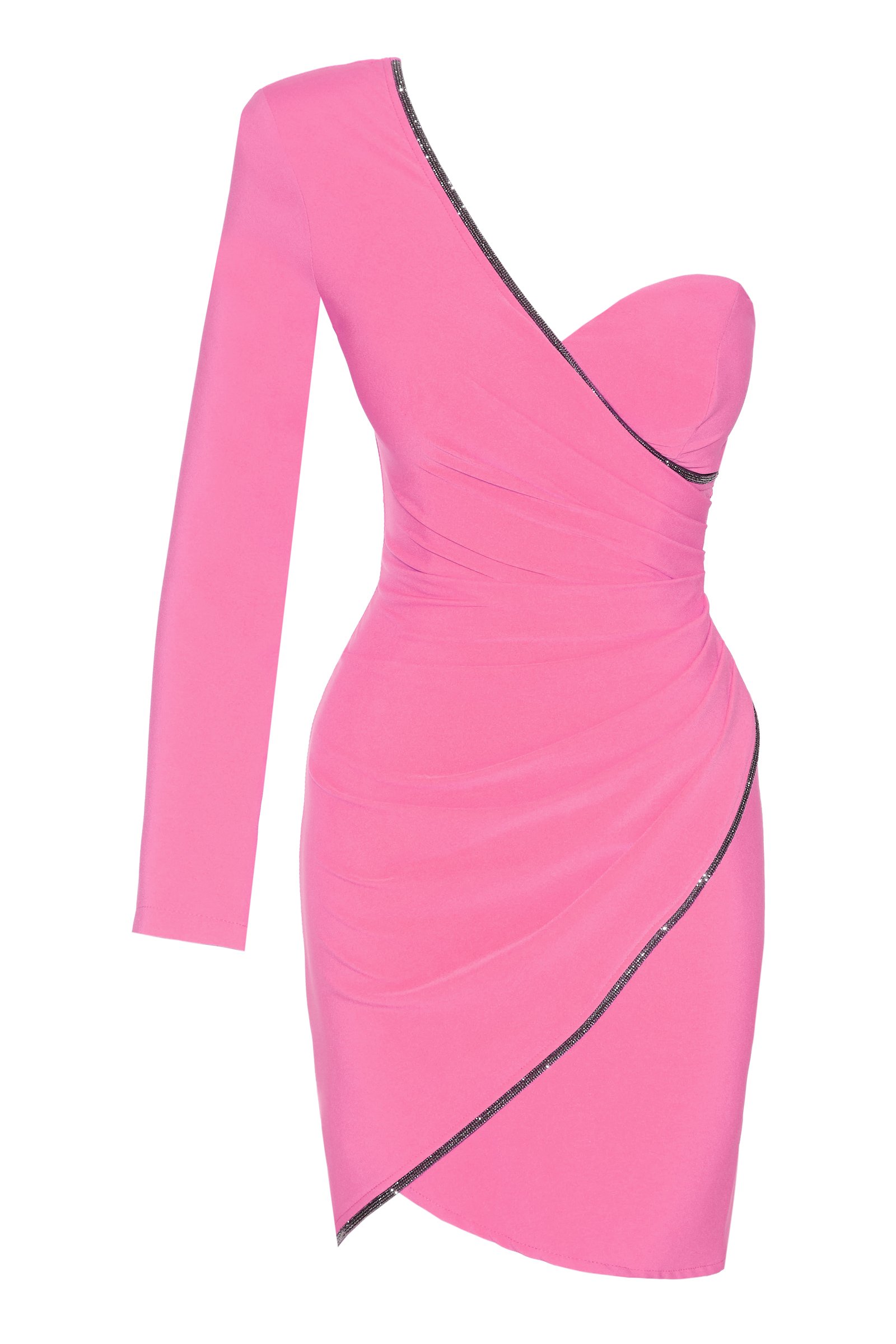Pink Plus Size Crepe One Arm Mini Dress