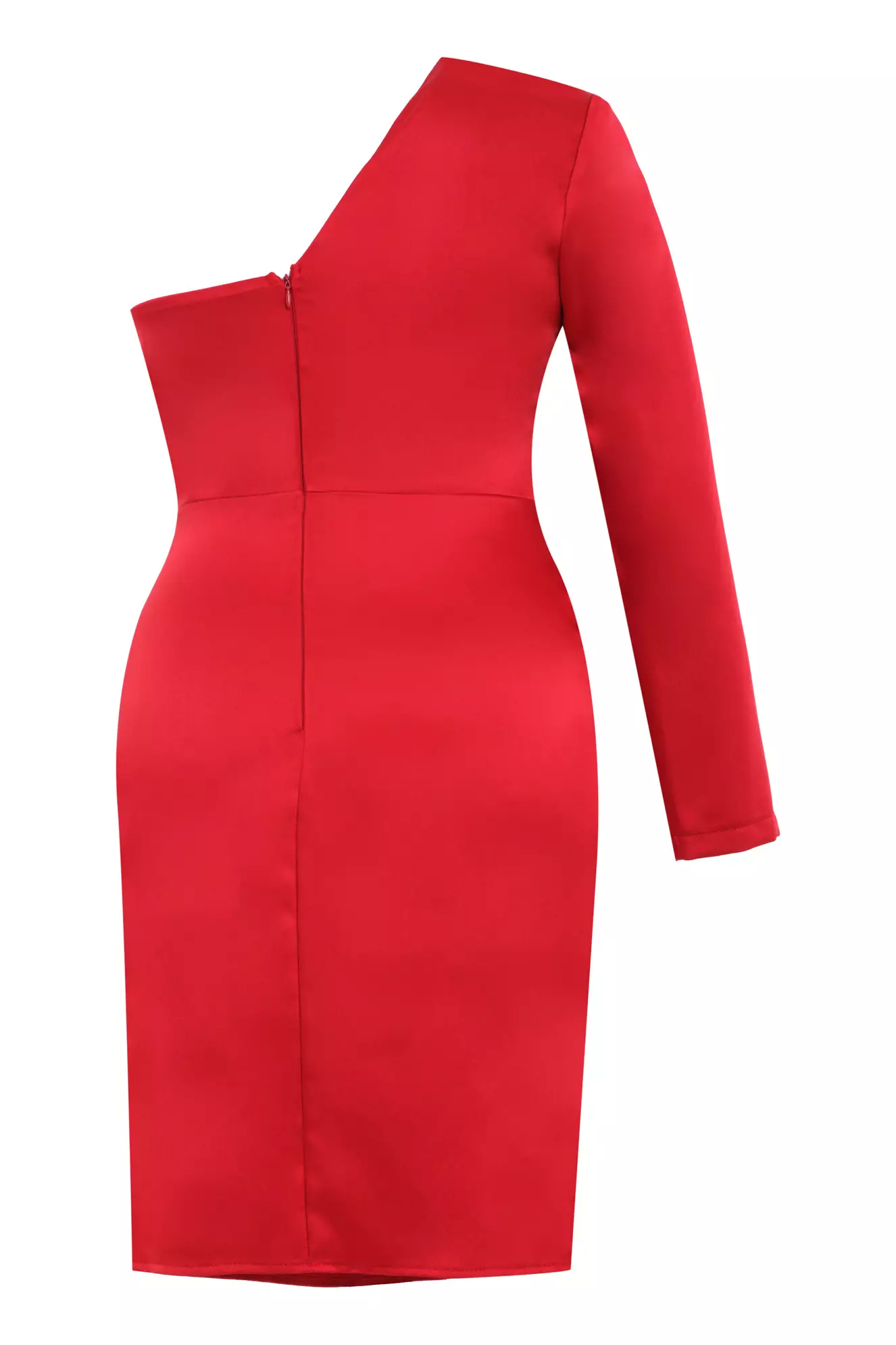 Red Plus Size Satin One Arm Mini Dress