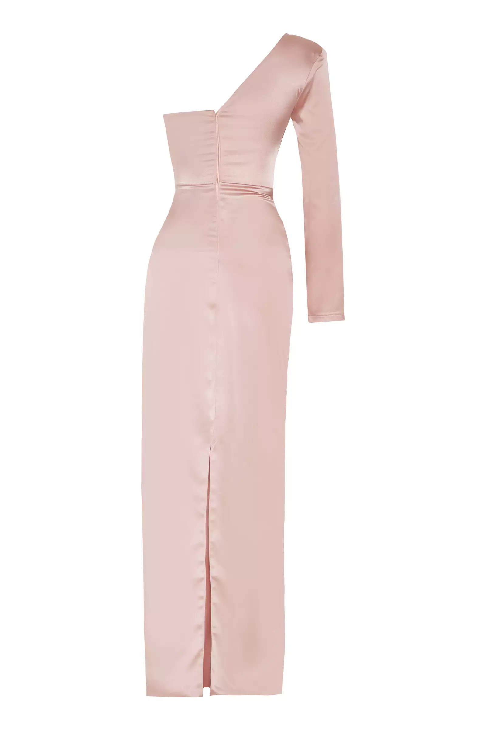 Blush Satin One Arm Long Dress