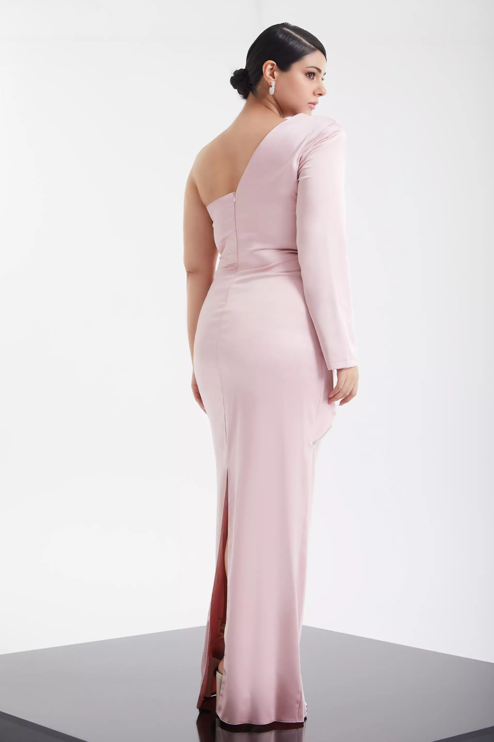 Blush Plus Size Satin One Arm Long Dress